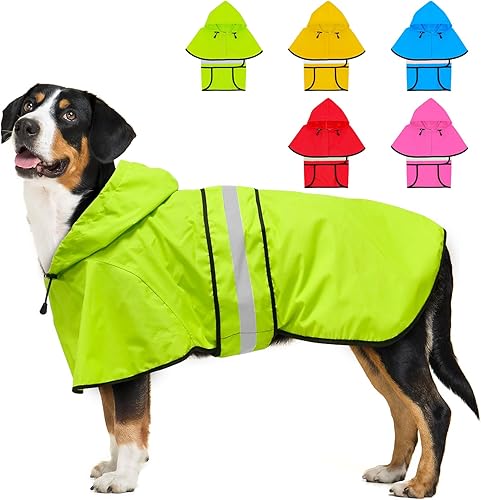Impermeable para perro, abrigo reflectante para perro, chaqueta impermeable para perro, chaqueta de lluvia ajustable para perro con capucha, poncho