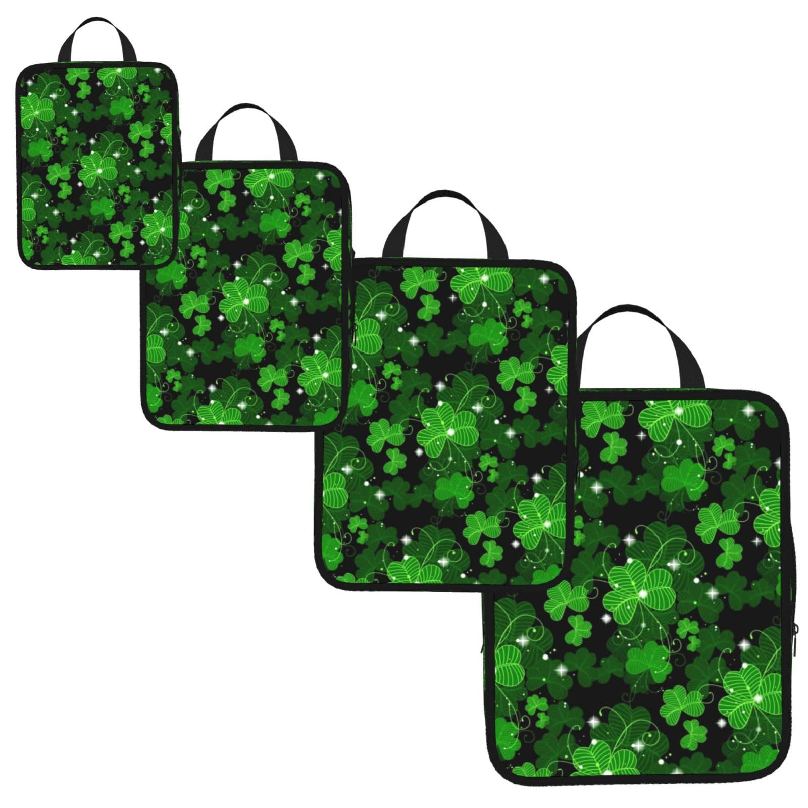 St Patricks Day Leaves Print 4 Set Compression Packing Cubes for Suitcases,Expandable Storage Bag Organizers
