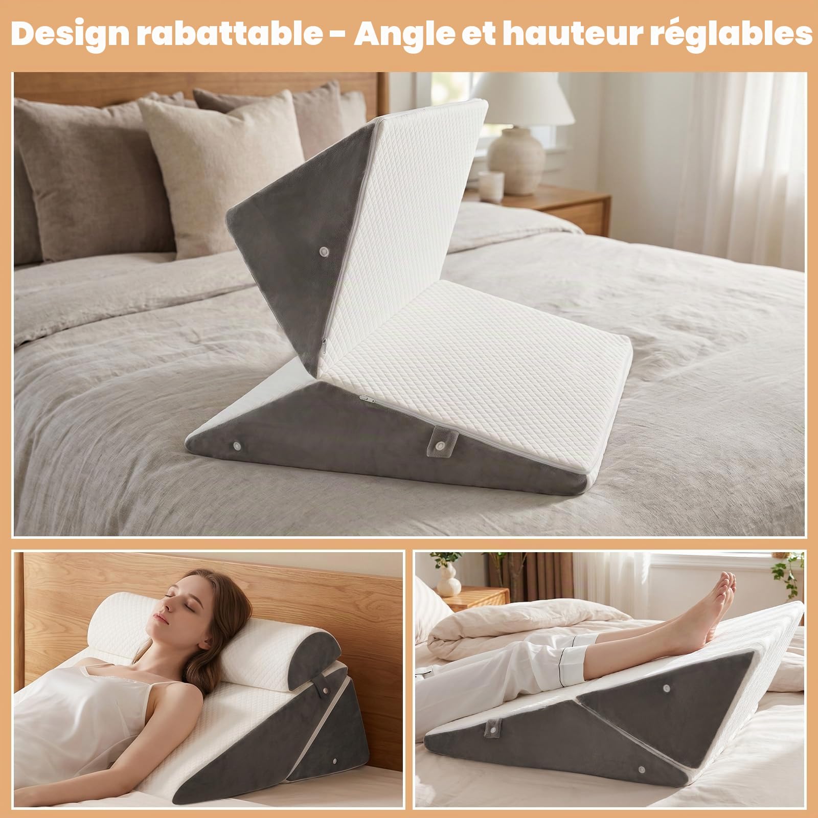 Traversin réglable pour lit, oreiller de lecture pour lit et canapé, oreiller anti-reflux en mousse, coussin dorsal, pour l'apnée du sommeil, lecture, élévateur de sommeil, coussin pour les