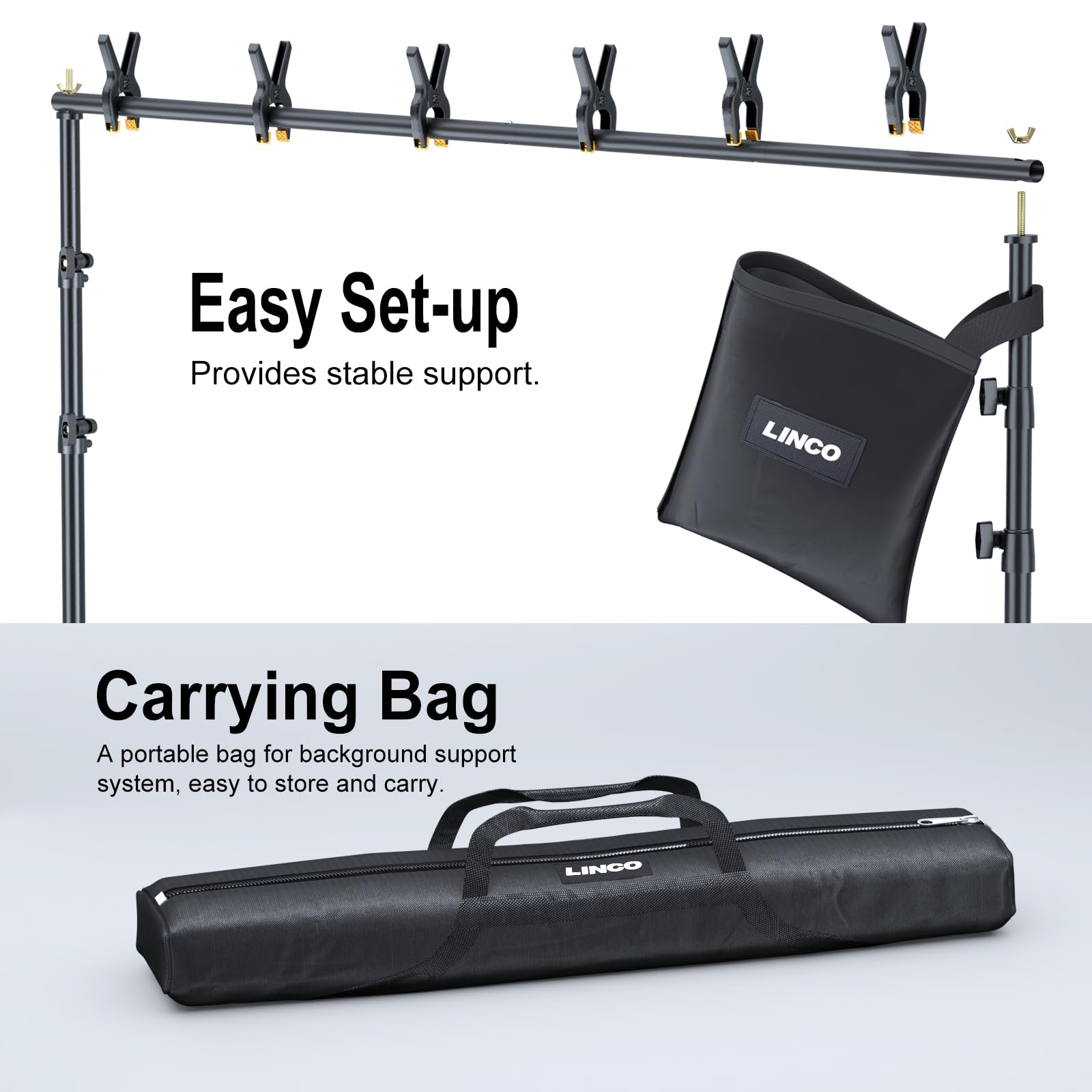 LINCO Kit fondale per feste, 3 x 2,1 m, regolabile, per studio fotografico | Telaio regolabile con morsetti, sacchetti di sabbia, borsa da trasporto per feste, decorazioni per eventi