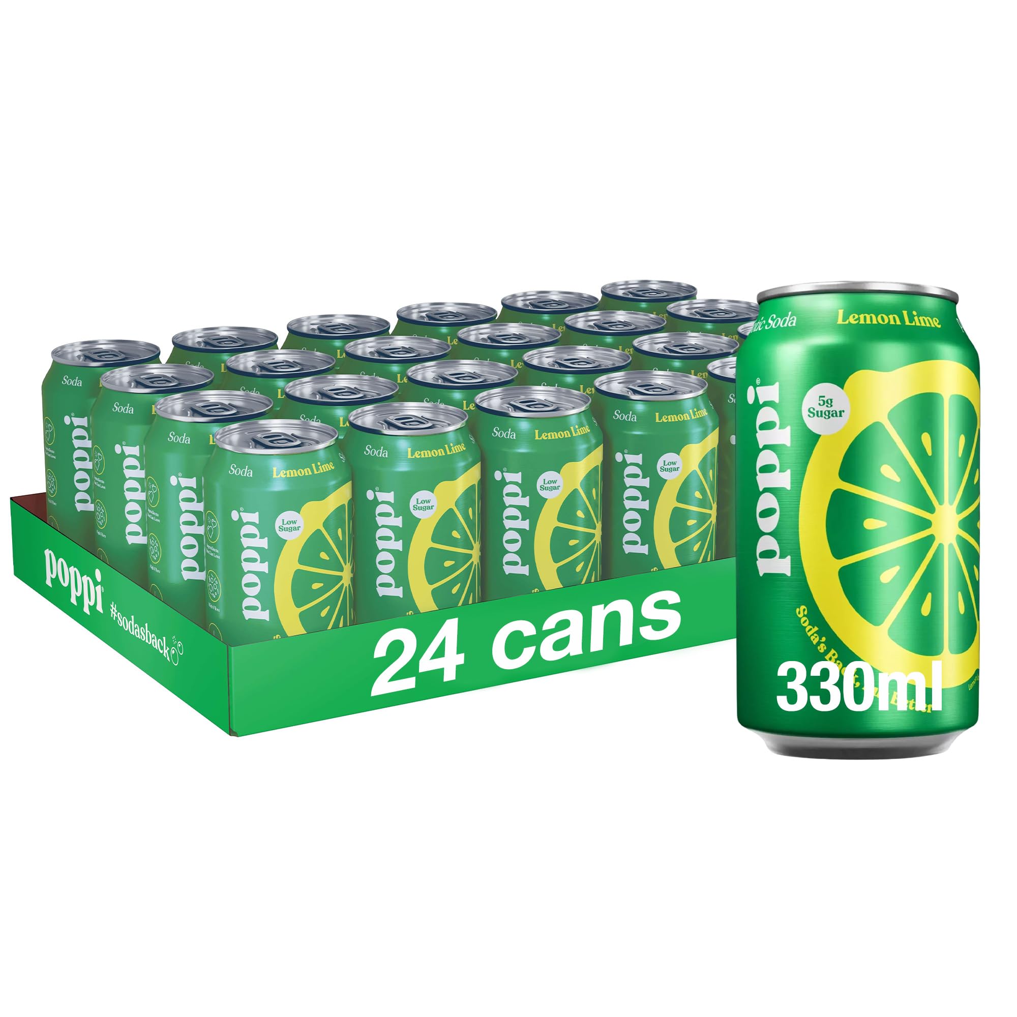 poppi Lemon & Lime Sparkling Soda | 330ml Can| 24 Pack