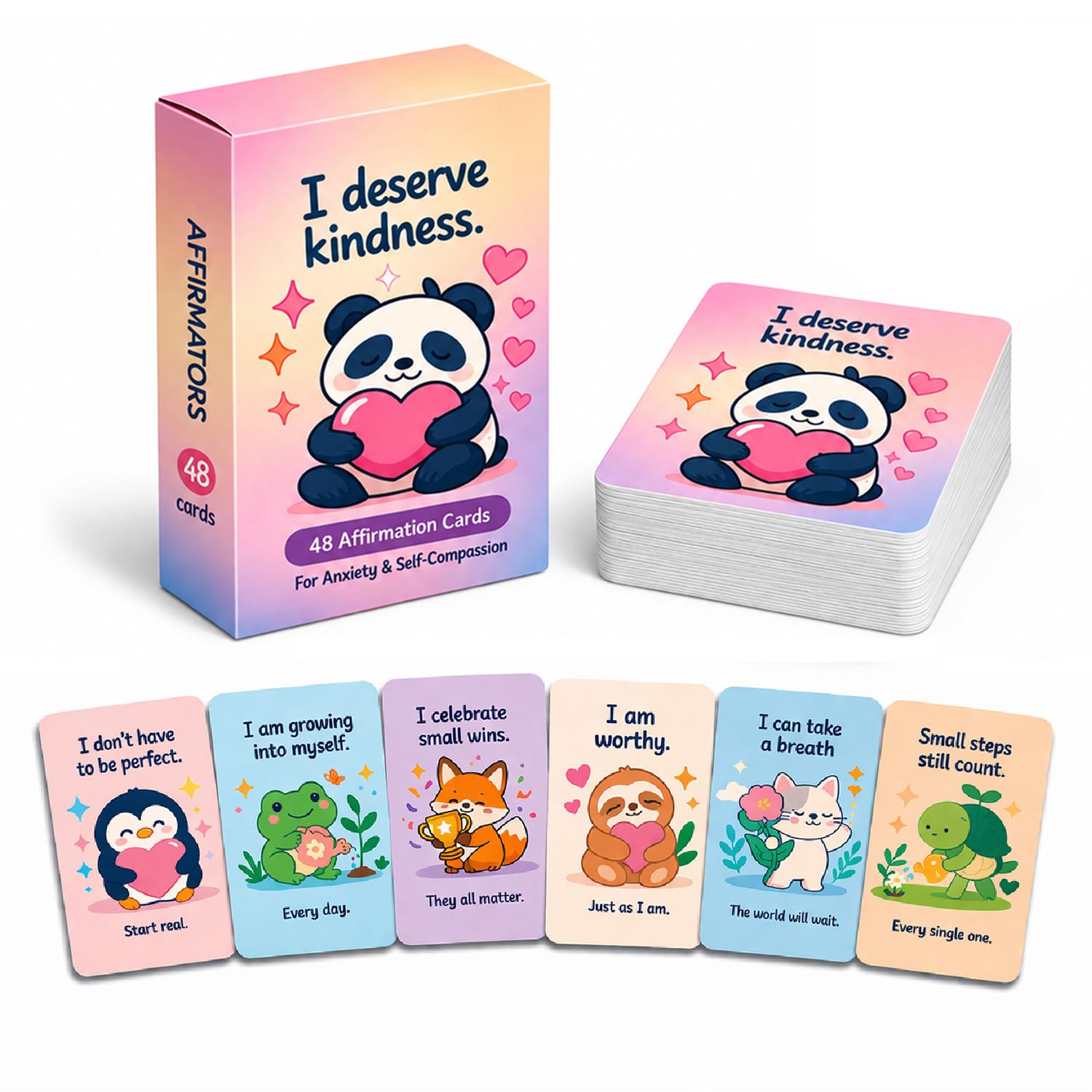 48Pcs Cute Animals Affirmation Cards for Women, Motivational Cards with Positive Quotes, Anxiety Relief Inspirational Cards, Positive Affirmation Gifts for Women, Kids, Men, Staff