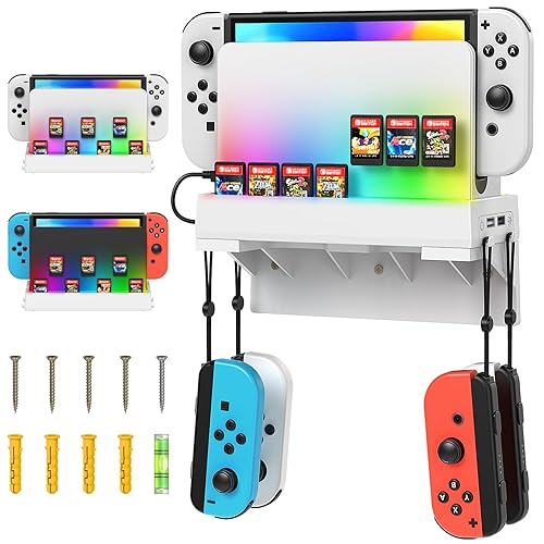 YUANHOT Soporte de pared para Nintendo SwitchNintendo Switch OLED, juego de soporte de pared con 7 soportes para tarjetas de juego, 4 soportes Joy