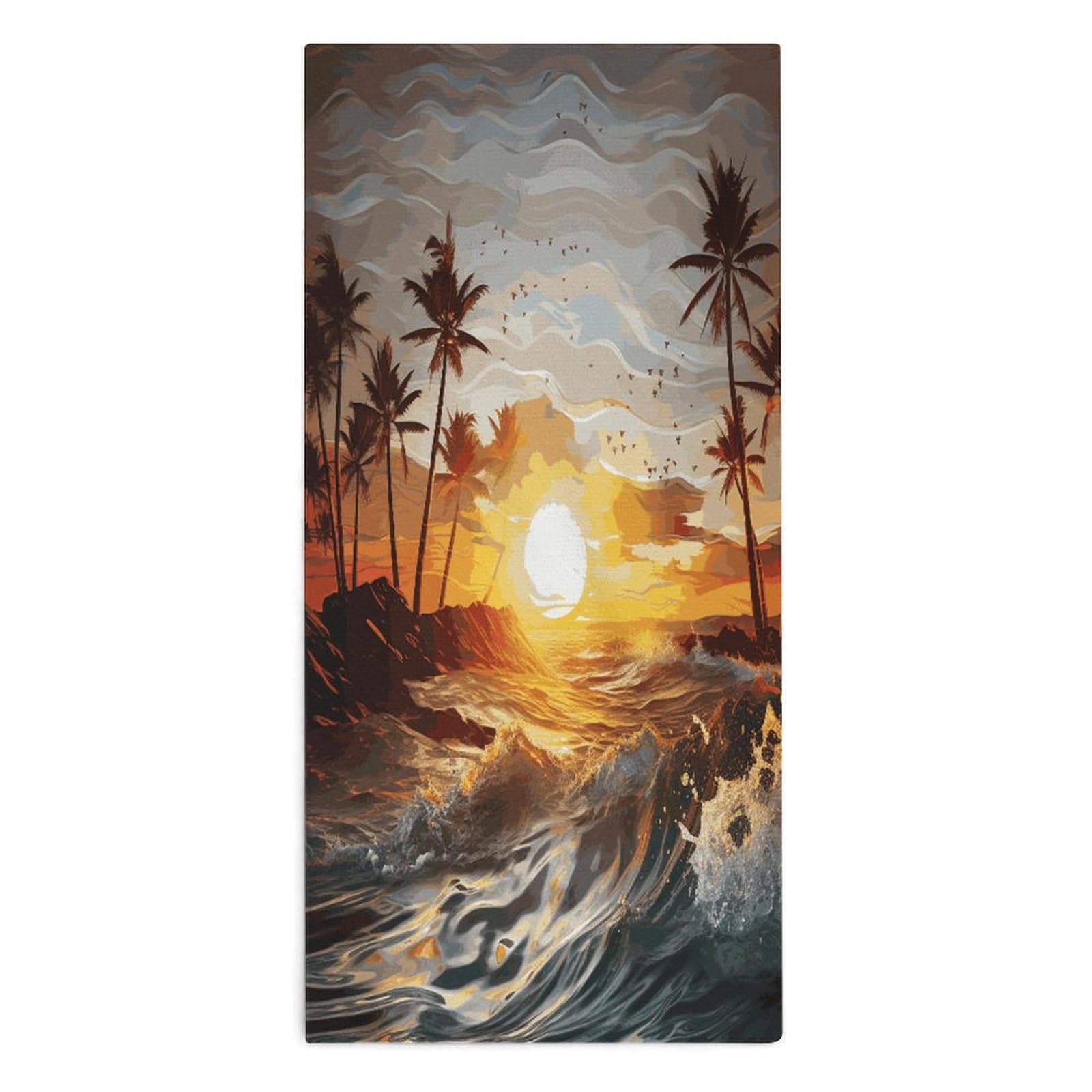 VstaDank Palm Trees Ocean Waves Sunset Towel Quick Dry Absorbent Towels for Beach Thin Soft Lightweight Travel Bath Towel Sand Free Super Microfiber Face Towels for Sport Bath Adults