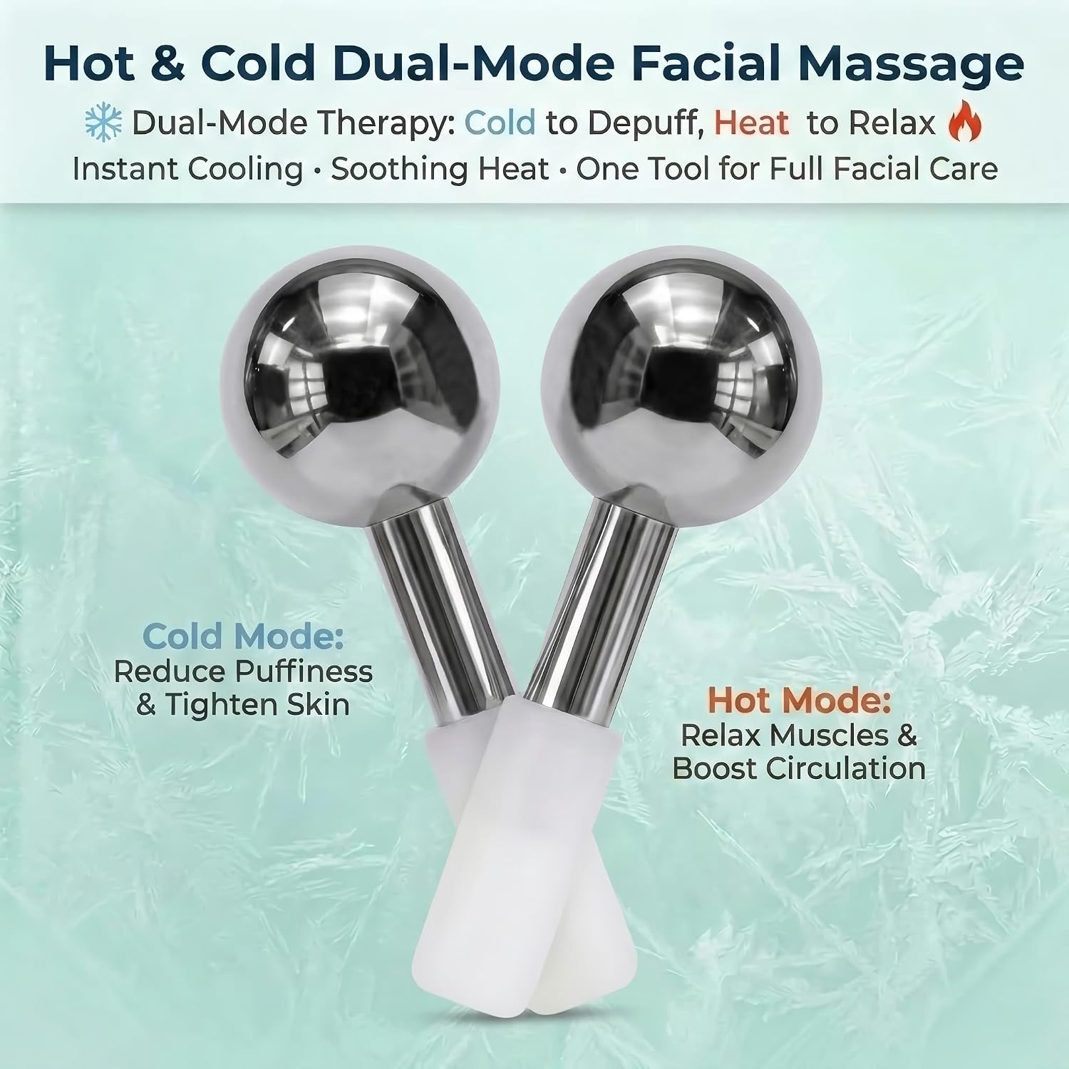 316 Stainless Steel Facial Massage Tools – Ice Globes for Facials – Deep Cooling Cold Globes for Facials – Unbreakable Cooling Globes for Face with Hot & Cold Dual-Therapy Relief.