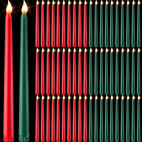 Retisee 60 velas cónicas sin llama de Navidad que funcionan con pilas, 11 pulgadas de largo, velas LED sin llama, velas falsas parpadeantes cónicas