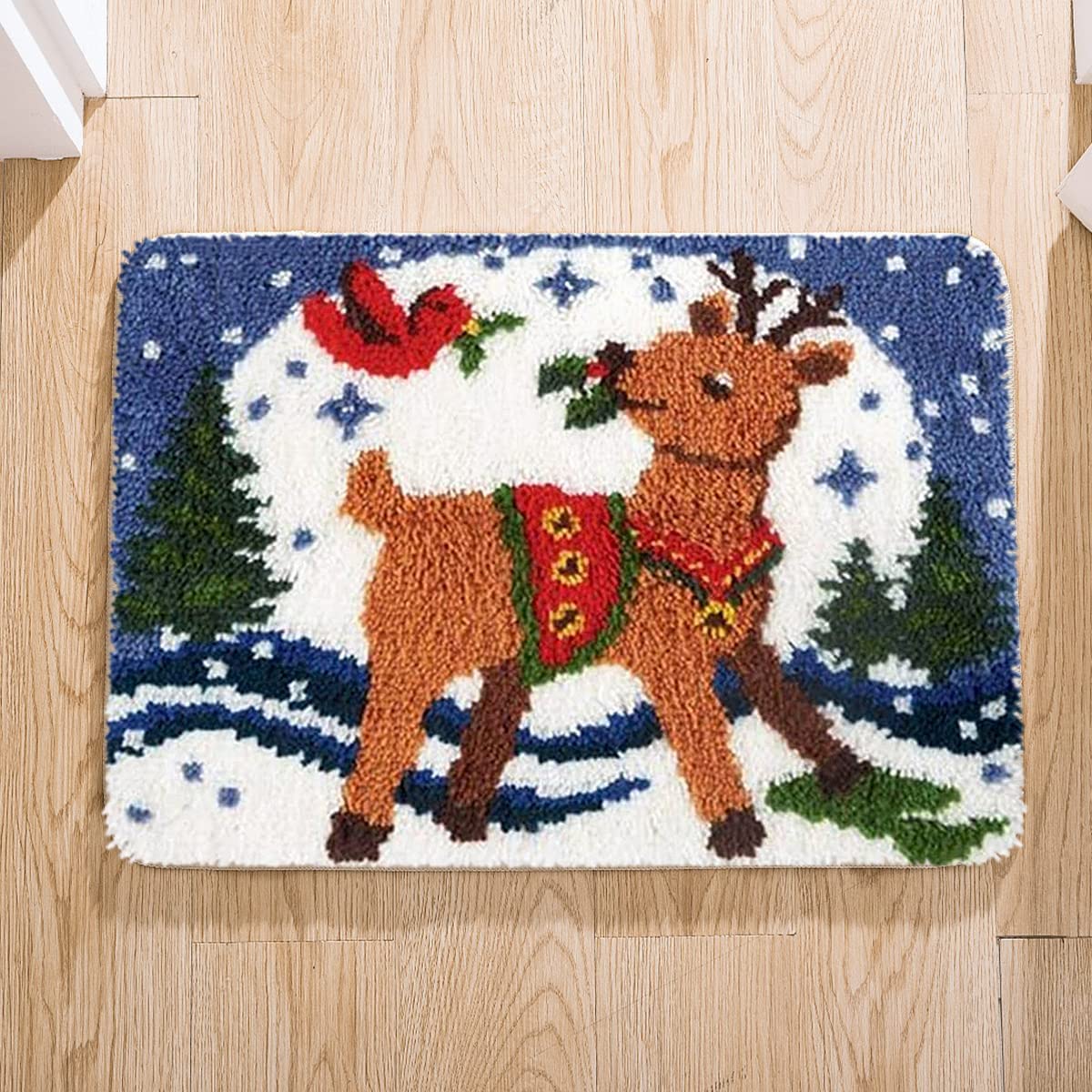 Latch Hook Kit for Adults & Kids Complete DIY Rug Making Craft Kits with Yarn & Canvas and Crochet Needle, Adult Craft Kits for Women, Relaxing Home Art Project - Christmas Reindeer 50x38cm — image 1