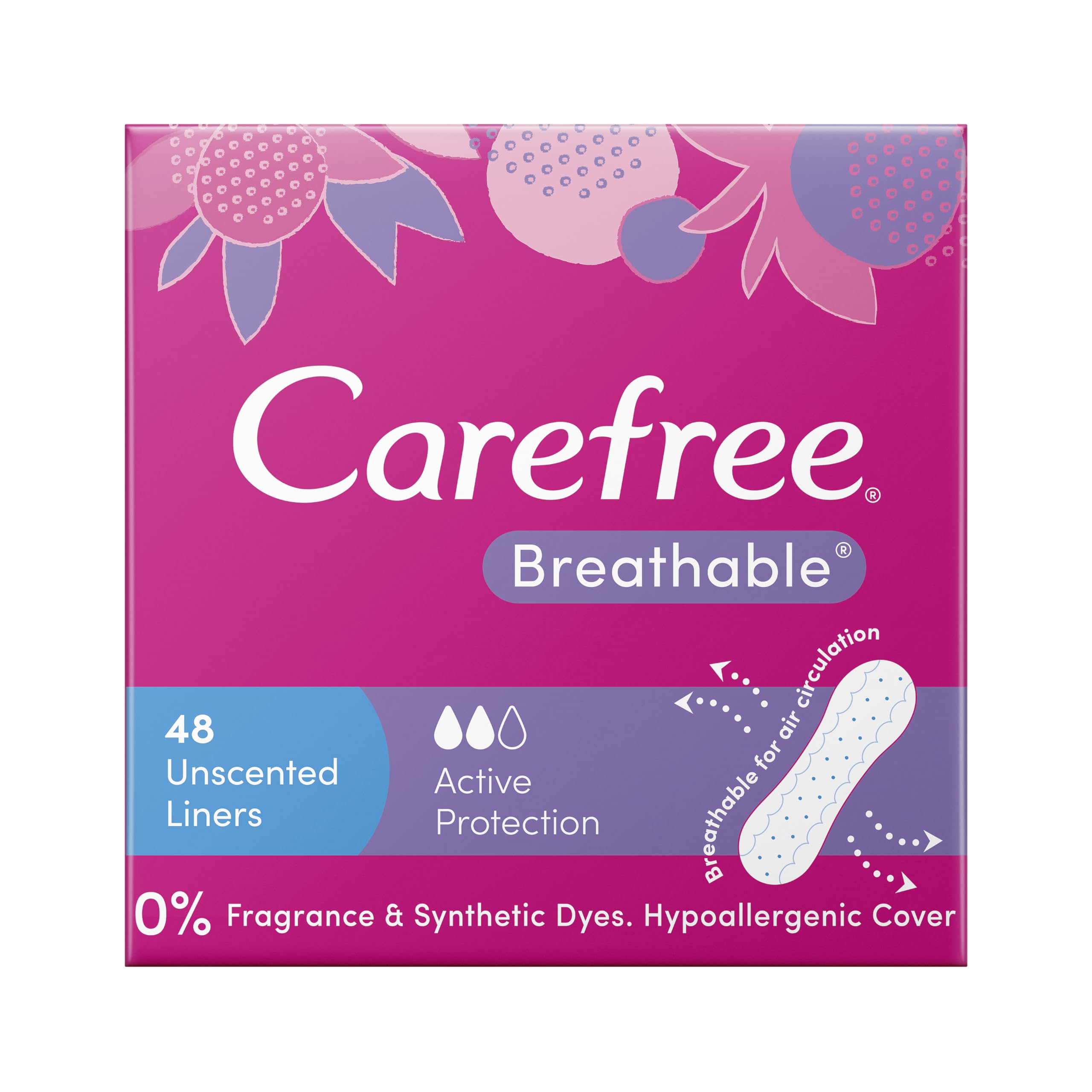 Carefree Breathable Unscented Panty Liners 48 pack
