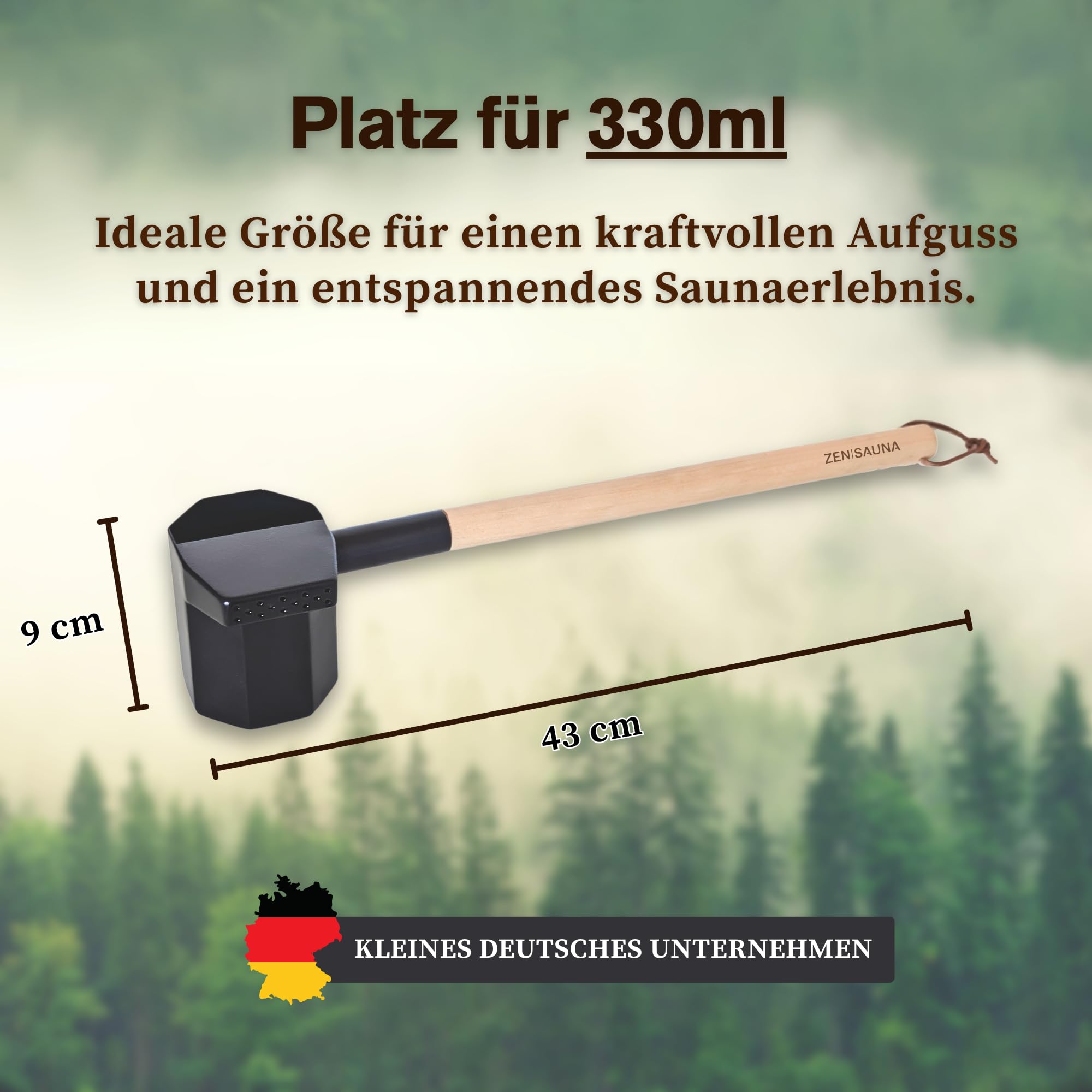 Saunakelle aus Edelstahl und Holz mit Regen-Funktion 330ml Zubehör für Sauna & Gartensauna