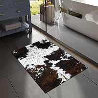 Vista 1 de MUGINYU Alfombra de baño de cuero de vaca occidental con estampado de vaca, decoración de granja estilo vaquero, alfombra de baño occidental