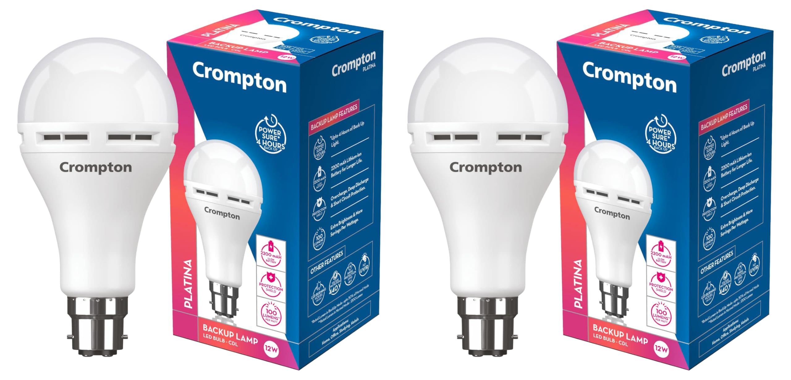Crompton 12W Emergency LED Bulb Base B22 Cool Day Light (Pack of 2), White, (LED12WDFINVNB4DCDL)-picture-14