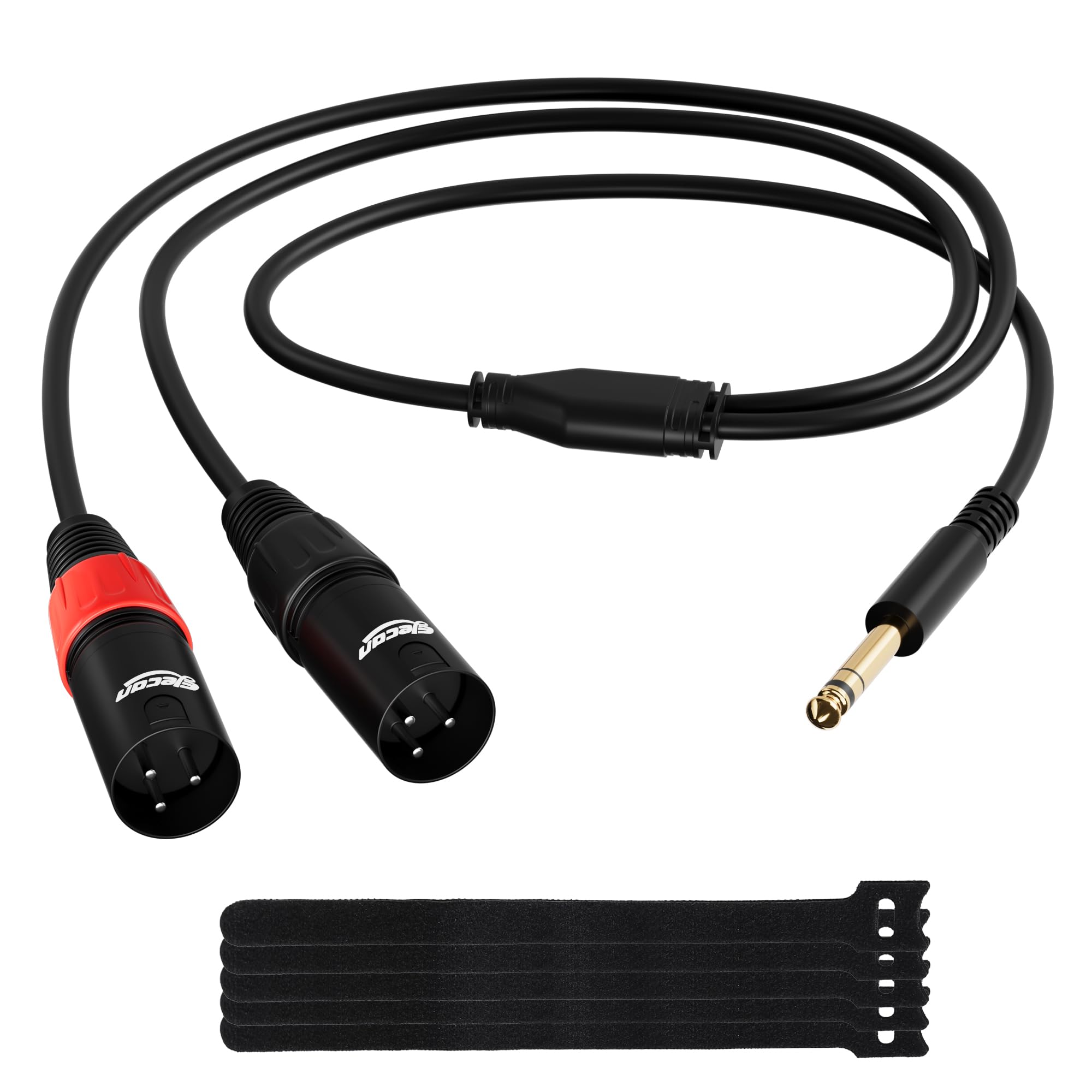 Elecan 6.35mm (1/4 Inch) TRS Male to Dual XLR Male Y Splitter Stereo Breakout Cable 4 Ft, Unbalanced 3-Pin Dual XLR to 1/4 Microphone Audio Patch Cord