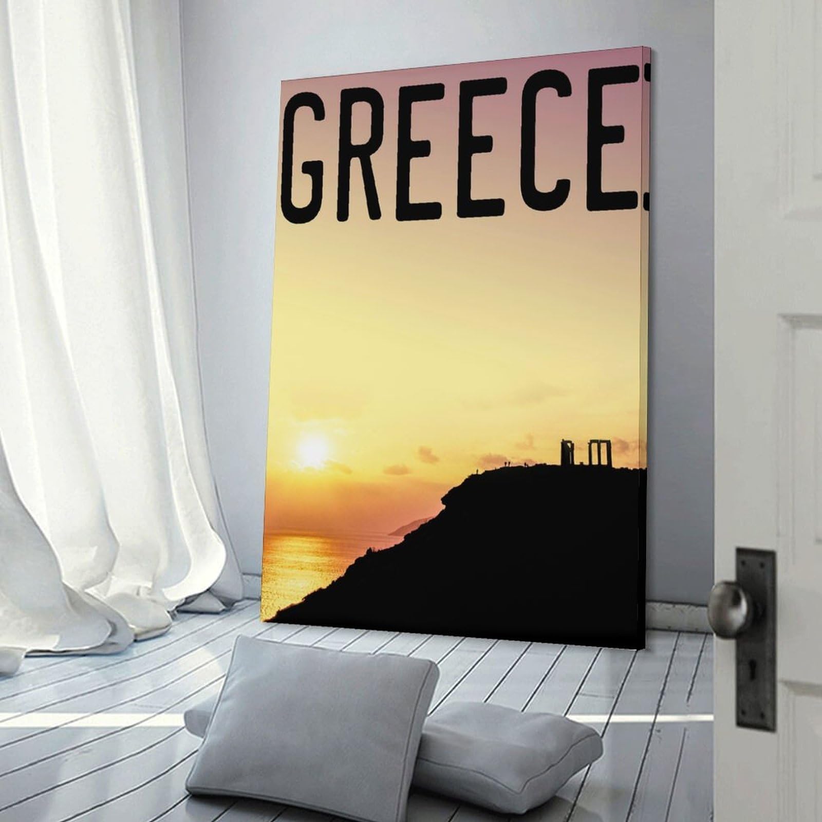 Junmoney Wall Decor Canvas Print Greece Cape Sounion, 16x24inch(40x60cm), for Study, Office Or Apartment Decor, Canvas Artwork with Gifting Potential