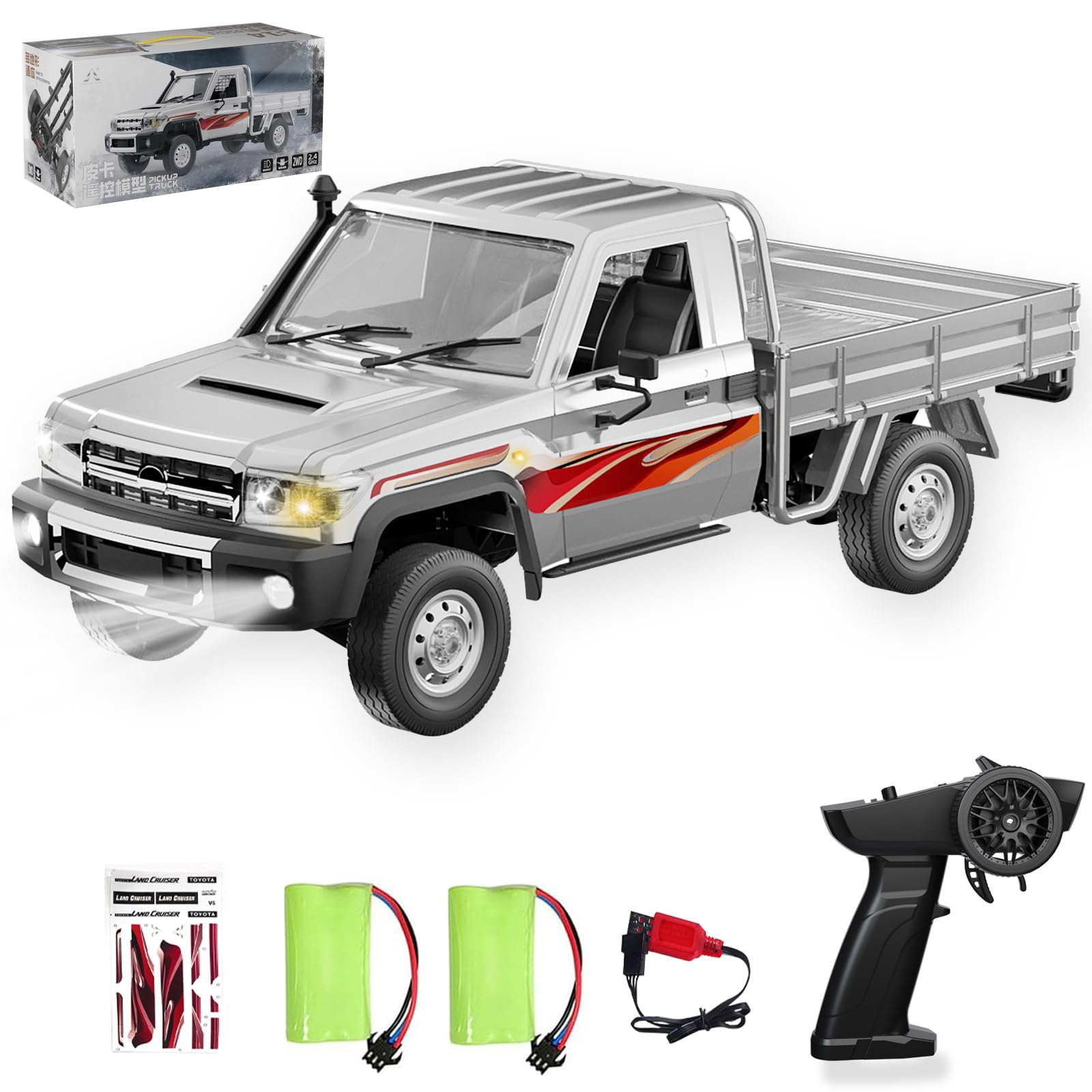 Hylukon 1:14 Scale RC Crawlers, 2.4GHz 15 km/h Remote Control Pickup Truck with LED Linkage Lights, Rechargeable Hobby RC Car Gift for Adults