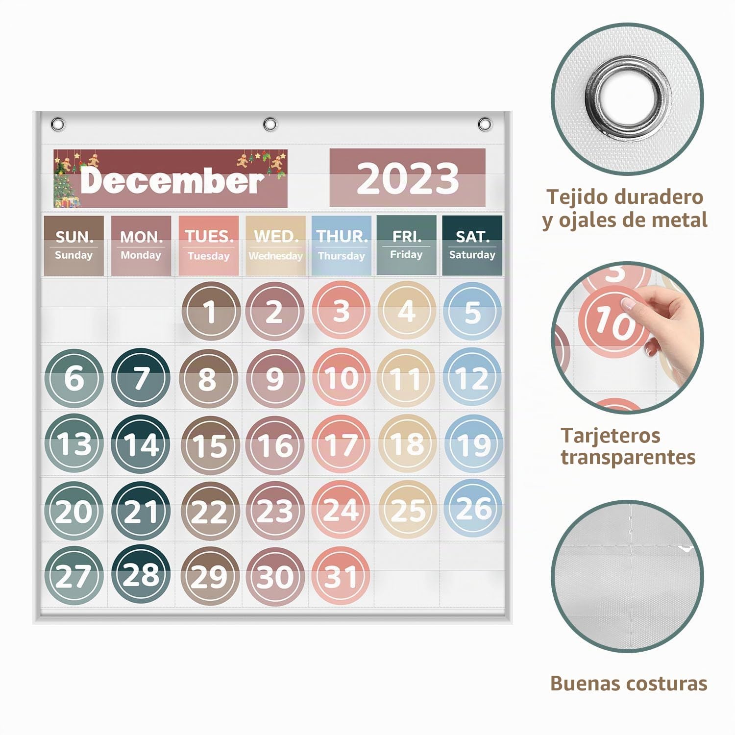 Calendario mensual de bolsillo para aula, con 88 tarjetas impresas de días de la semana, aprendizaje escolar, material esencial para profesores que se adapta a cualquier institución escolar (blanco)