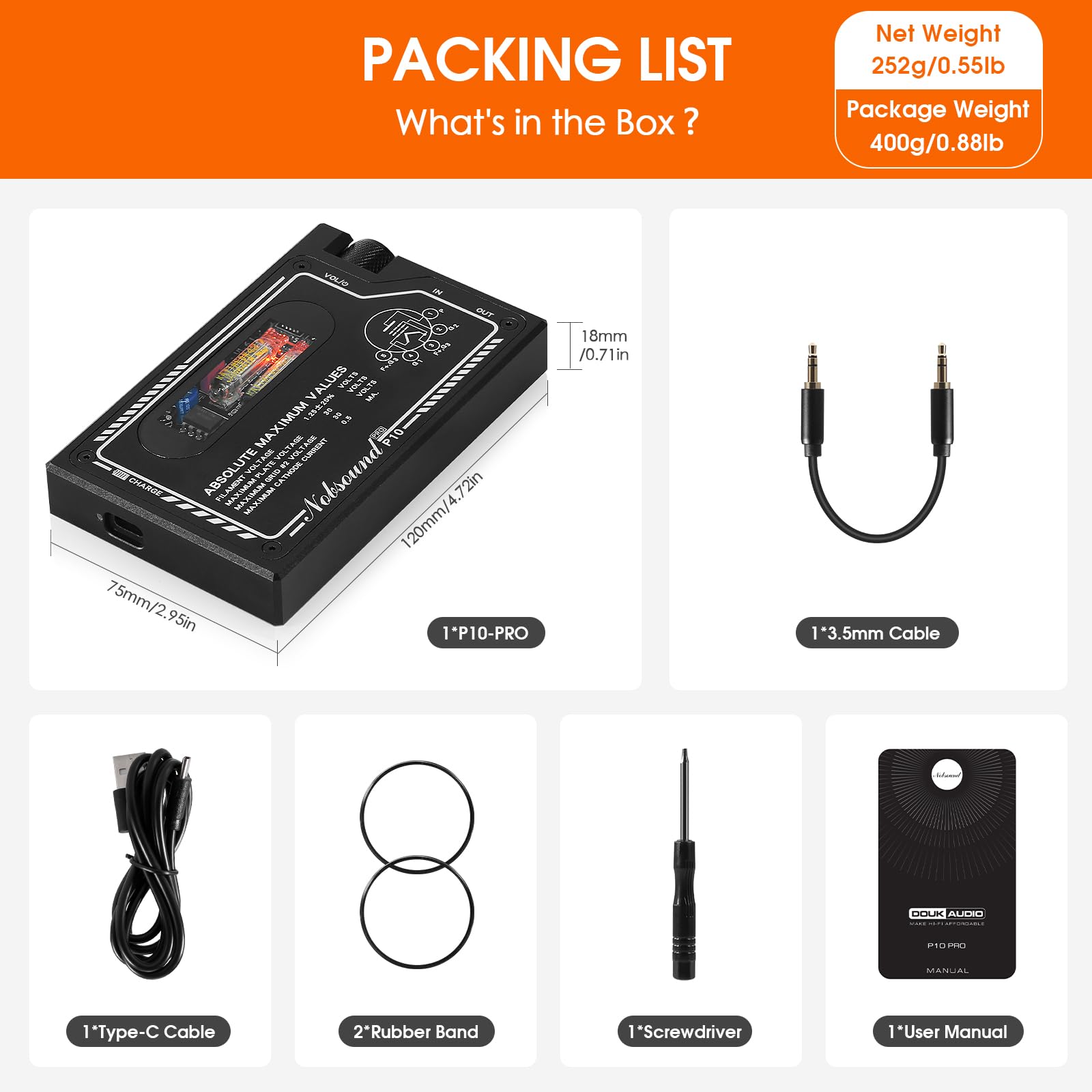 Nobsound Amplificatore per cuffie tubi: mini amplificatore portatile HiFi con tubi JAN6418, alimentato a batteria e ricarica USB-C per audiofili