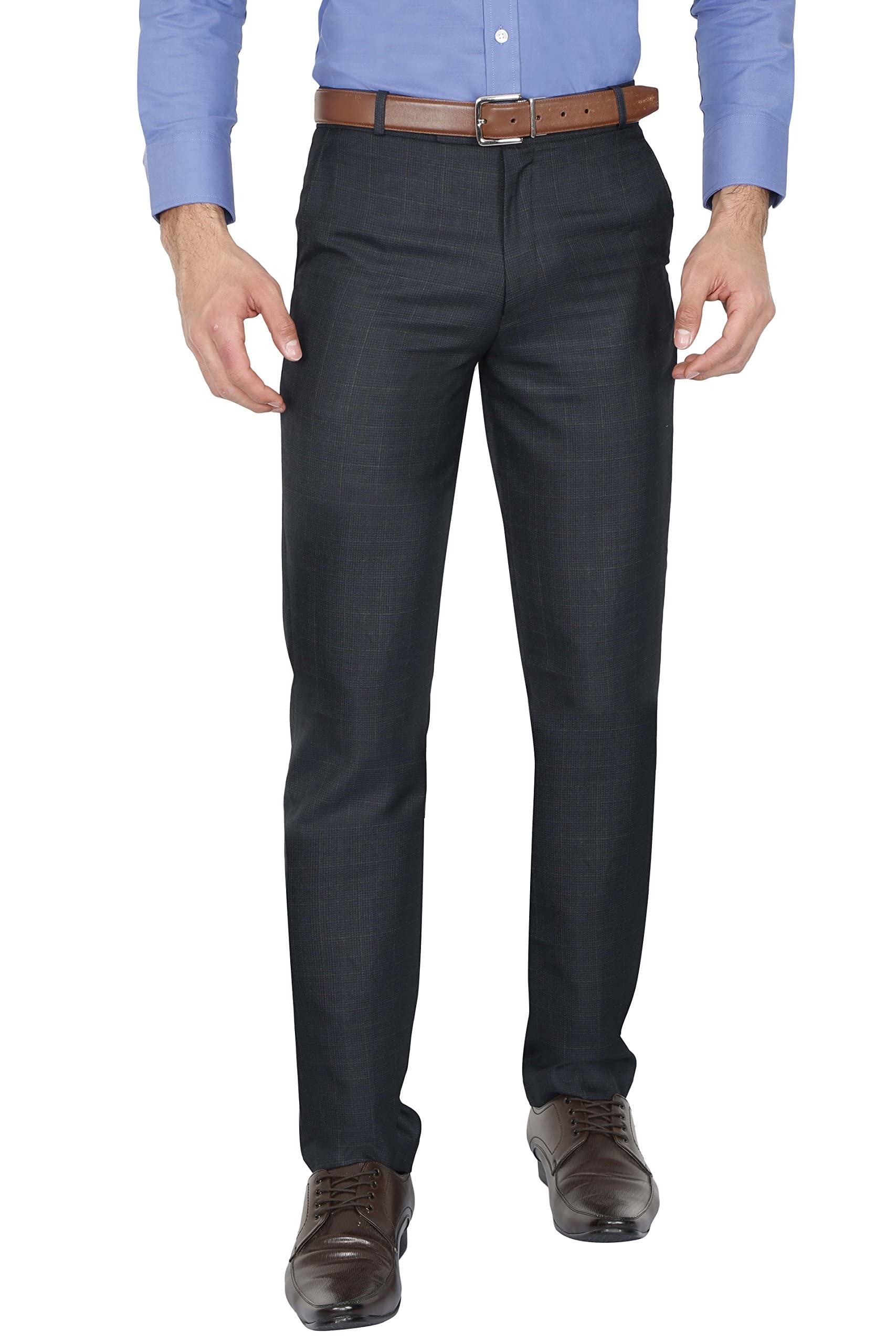 mc henry McHenry Mens' Regular Fit Poly Blended Checkered Formal Trousers-picture-48