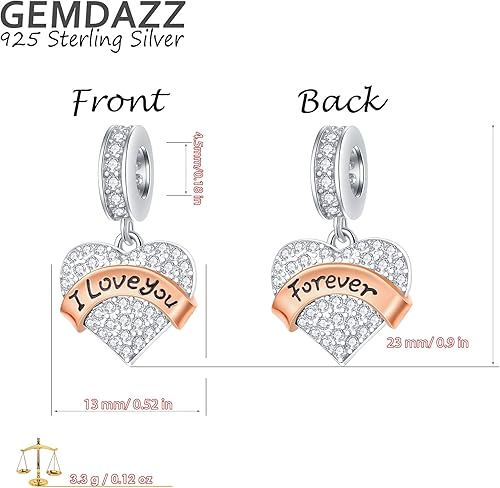 Miniatura 6 de GEMDAZZ Juego de dijes de San Valentín con dije de corazón con texto en inglés "I Love You to the Moon and Back" y I Love You Forever Sparkling