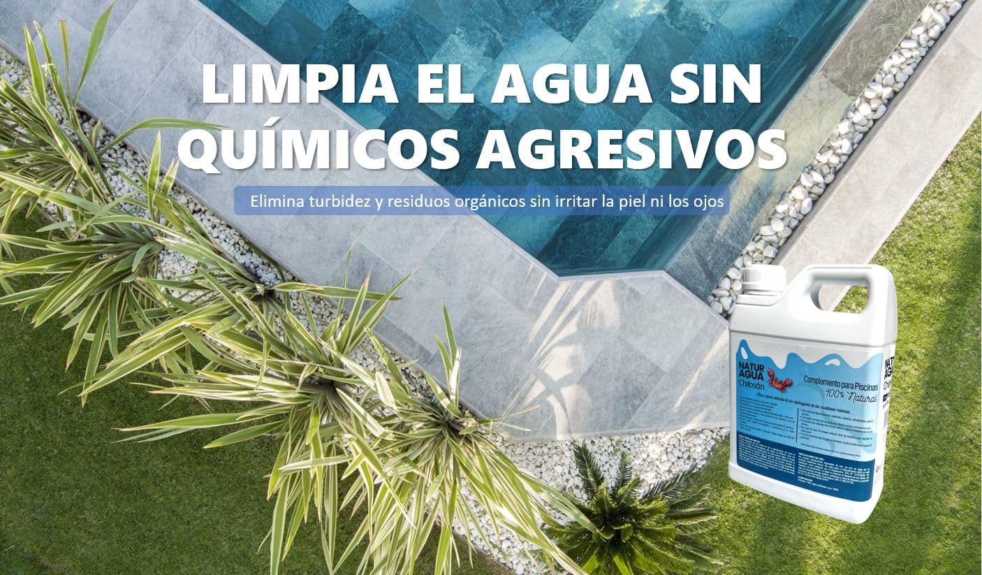 Floculant naturel piscine 1 l avec chitosan | Clarifiant biodégradable – Élimine la turbidité et les déchets organiques | Eau cristalline sans produits chimiques | Améliore la filtration des peaux