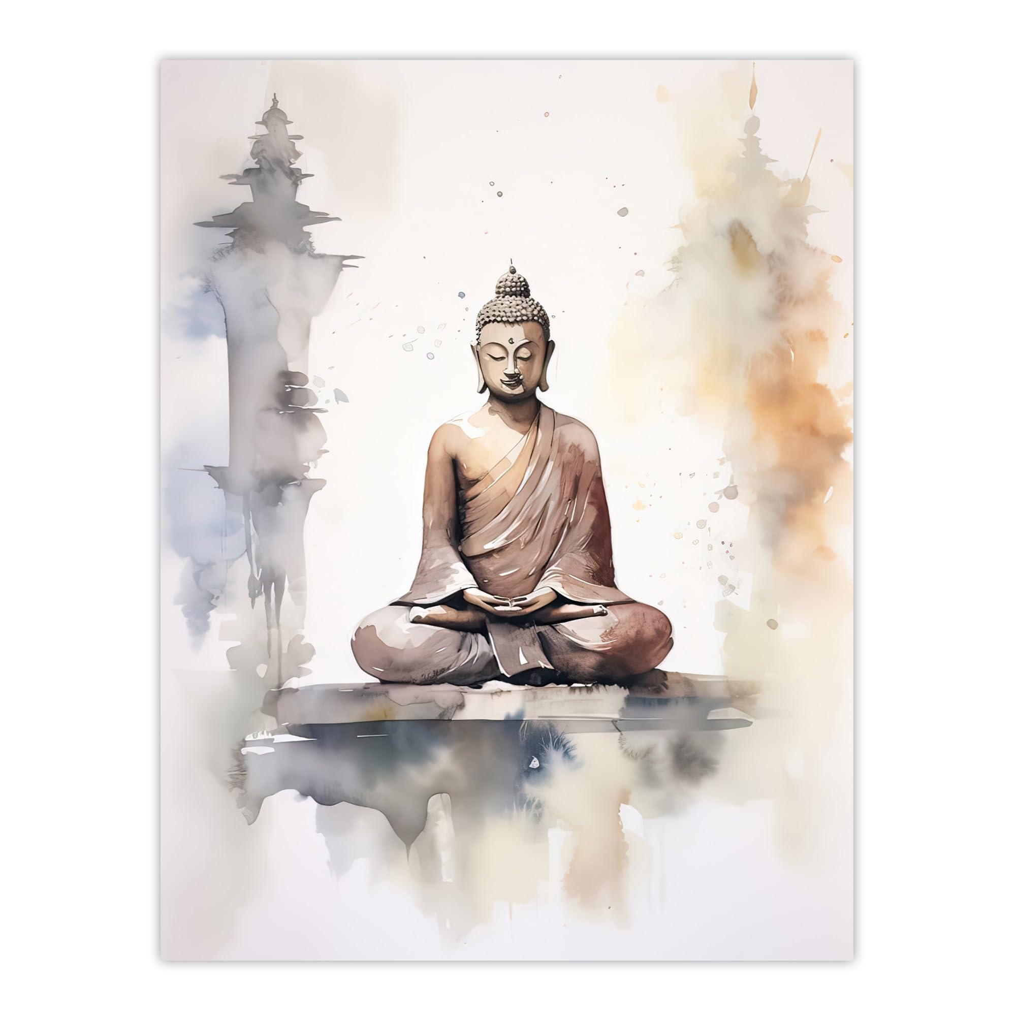 Artery8 Buddha Vihara Meditation Prayer Poster W12" x H16" Beige Watercolour Painting