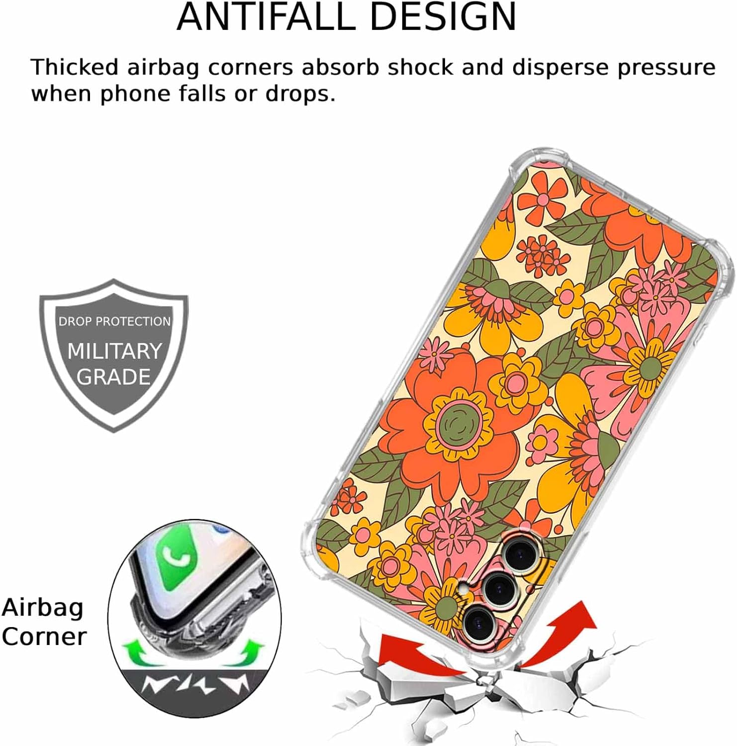 Retro 70s Flowers Case for Samsung Galaxy S25, Aesthetic Vintage Flowers Pattern,Soft TPU Bumper Cover Compatible with Galaxy S25 image 2