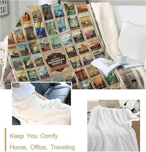 Miniatura 5 de Sleepwish Manta Sherpa de lujo de los Parques Nacionales de Estados Unidos de América, manta de vellón de microfibra esponjosa, estilo retro, ligera