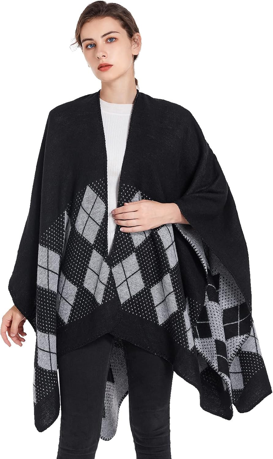 Shawl Wraps for Women, Elegant Knitted Cape Open Front Poncho Scarf Blanket Cardigan Coat for Spring, Autumn, and Winter - Image 7