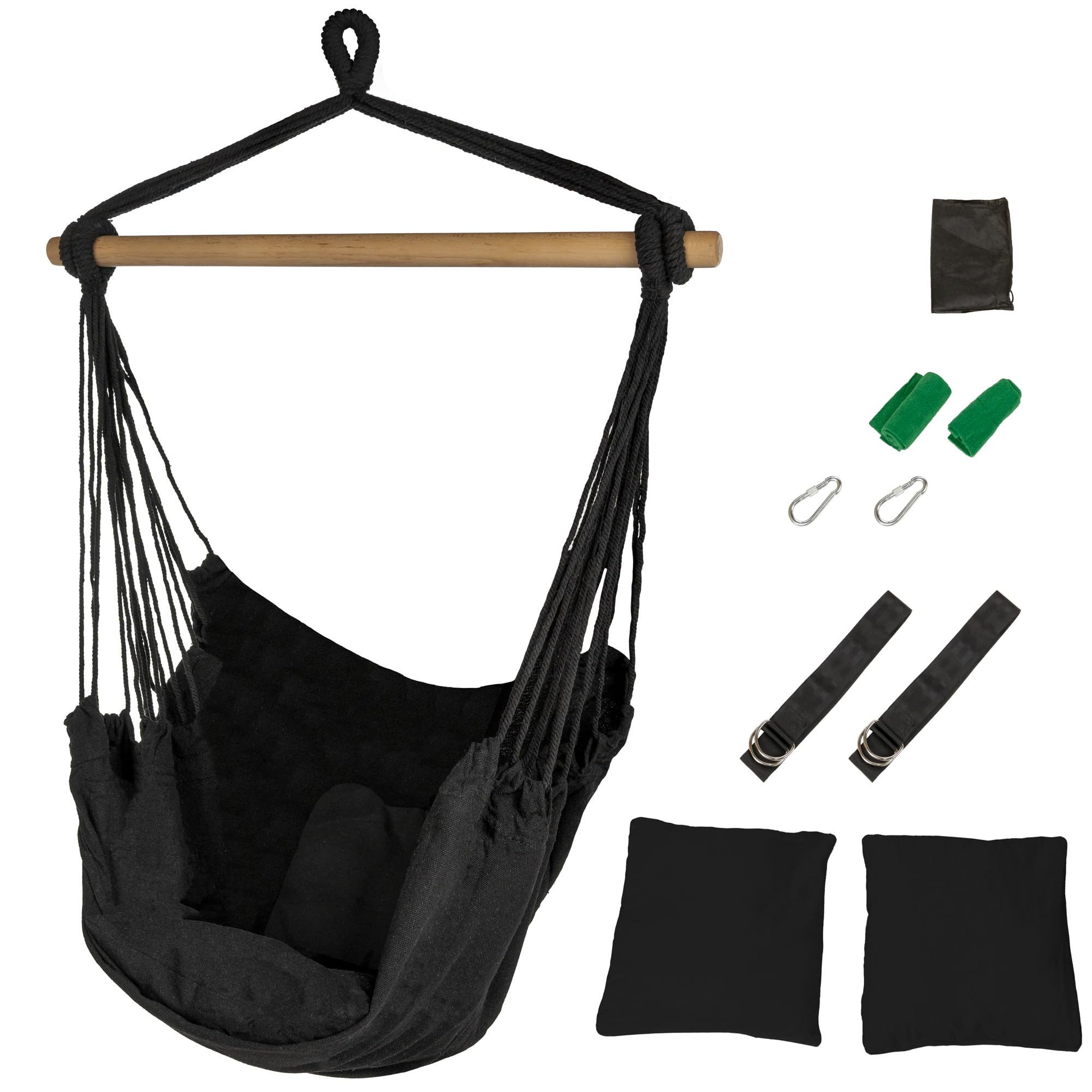 IB STYLE Hängesessel für Garten, Balkon - Bequemer Hängestuhl inkl. 2 Kissen und Befestigungs-Set - Belastbar bis 120 kg, Canvas-Tuchfläche 130x95 cm, Schwarz