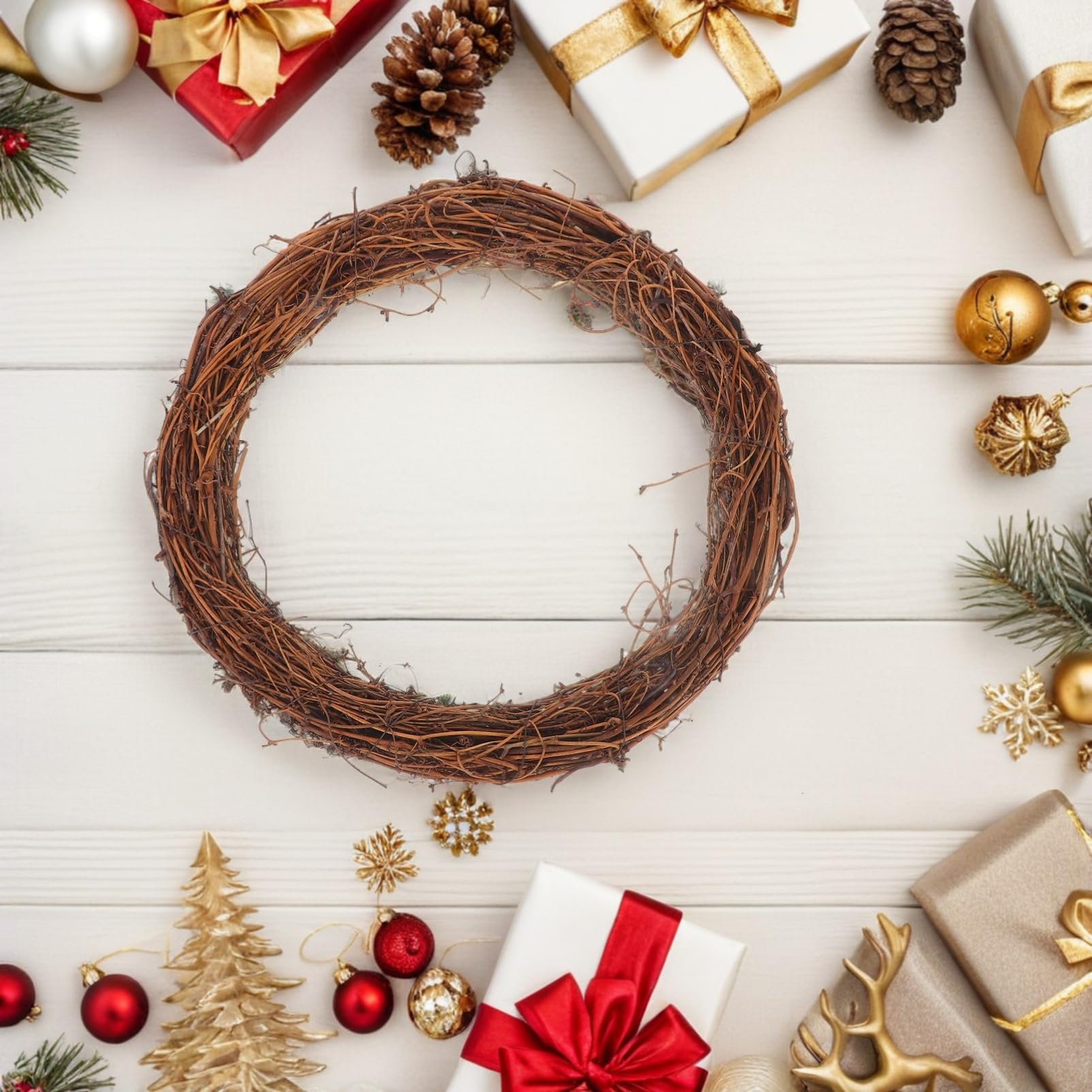 6 Stück Rattan Deko mit 30cm Kränzen aus Naturmaterial für Weihnachts und Hochzeitsdeko Langlebig Rustikaler Charme für Tür und Zuhause