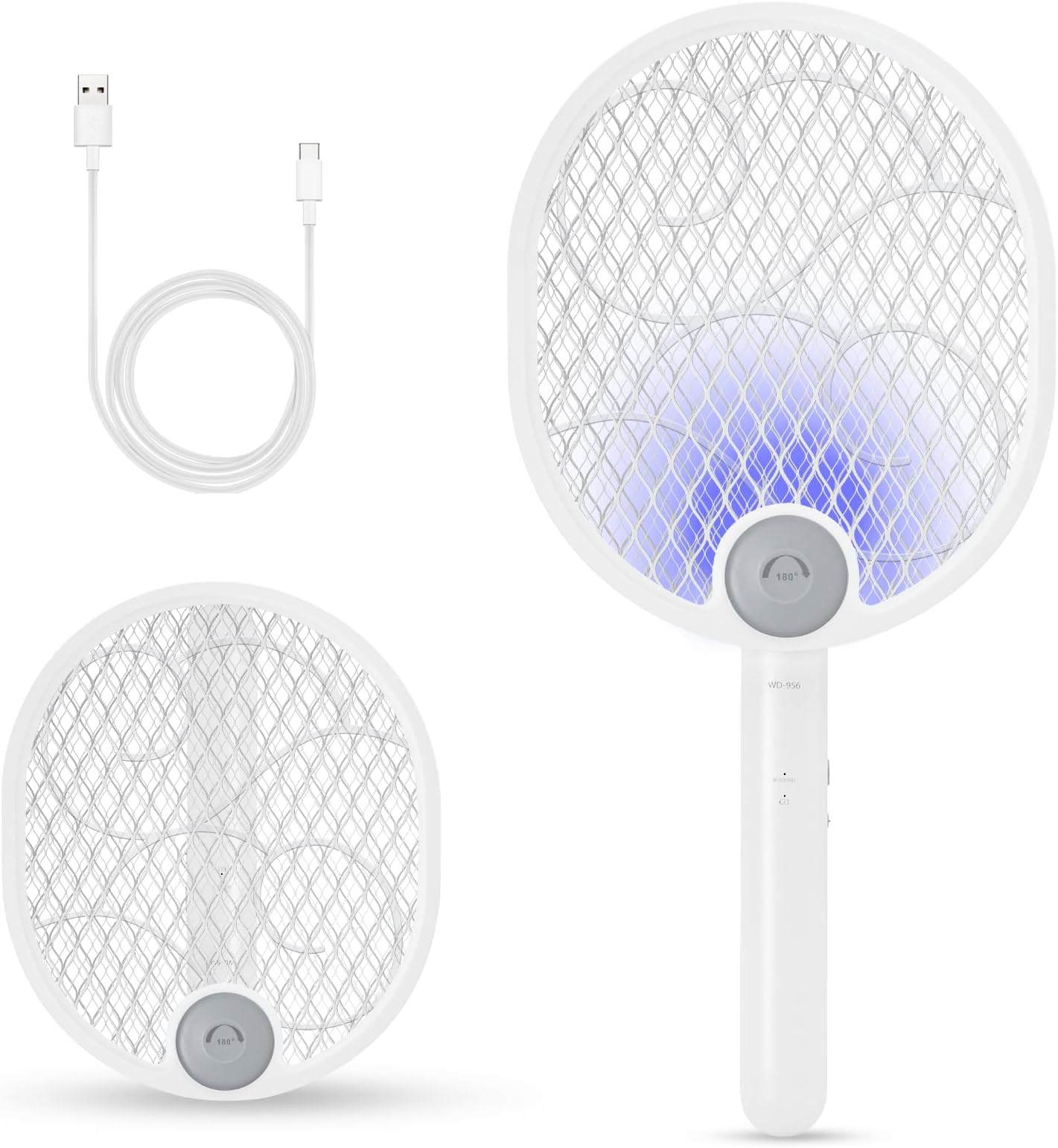 Electric Fly Swatter Fly Killer Rechargeable Fly Zapper Foldable Bug Zapper Racket Usb Charging Indoor Outdoor Lightweight Camping Accessories