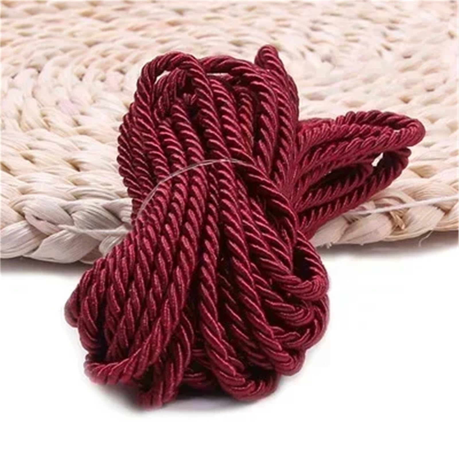 Polyester Rope 2Pcs 3 Shares Twisted Rope Polyester Braided Cords Garment Bag Strap Decor Ropes DIY Home Textile Sewing Accessories(Wine)