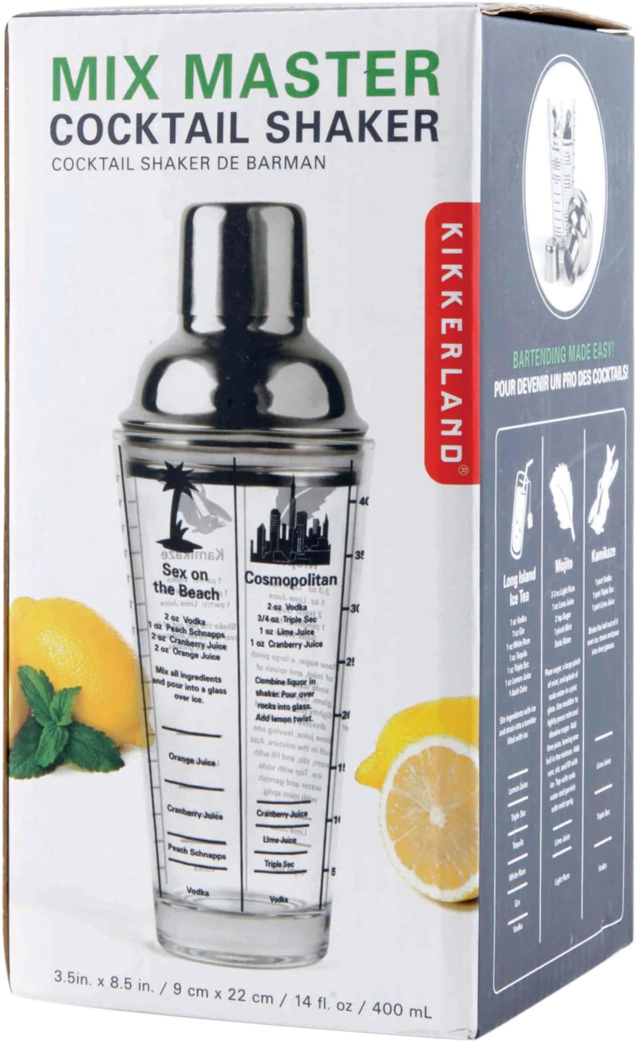 KIKKERLAND 14 oz Recipe Cocktail, Clear/Silver