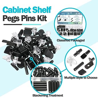 122PCS Shelf Pegs Pins for Shelves Black 5mm Shelf Support Pegs Kit Cabinet Shelf Holders Pegs Clips for Wood Shelving OLA028
