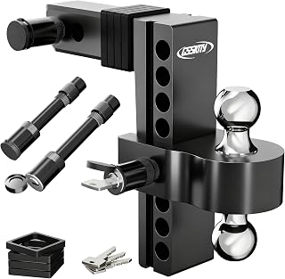 Adjustable aluminum hitch with dual balls and 8-inch drop or rise