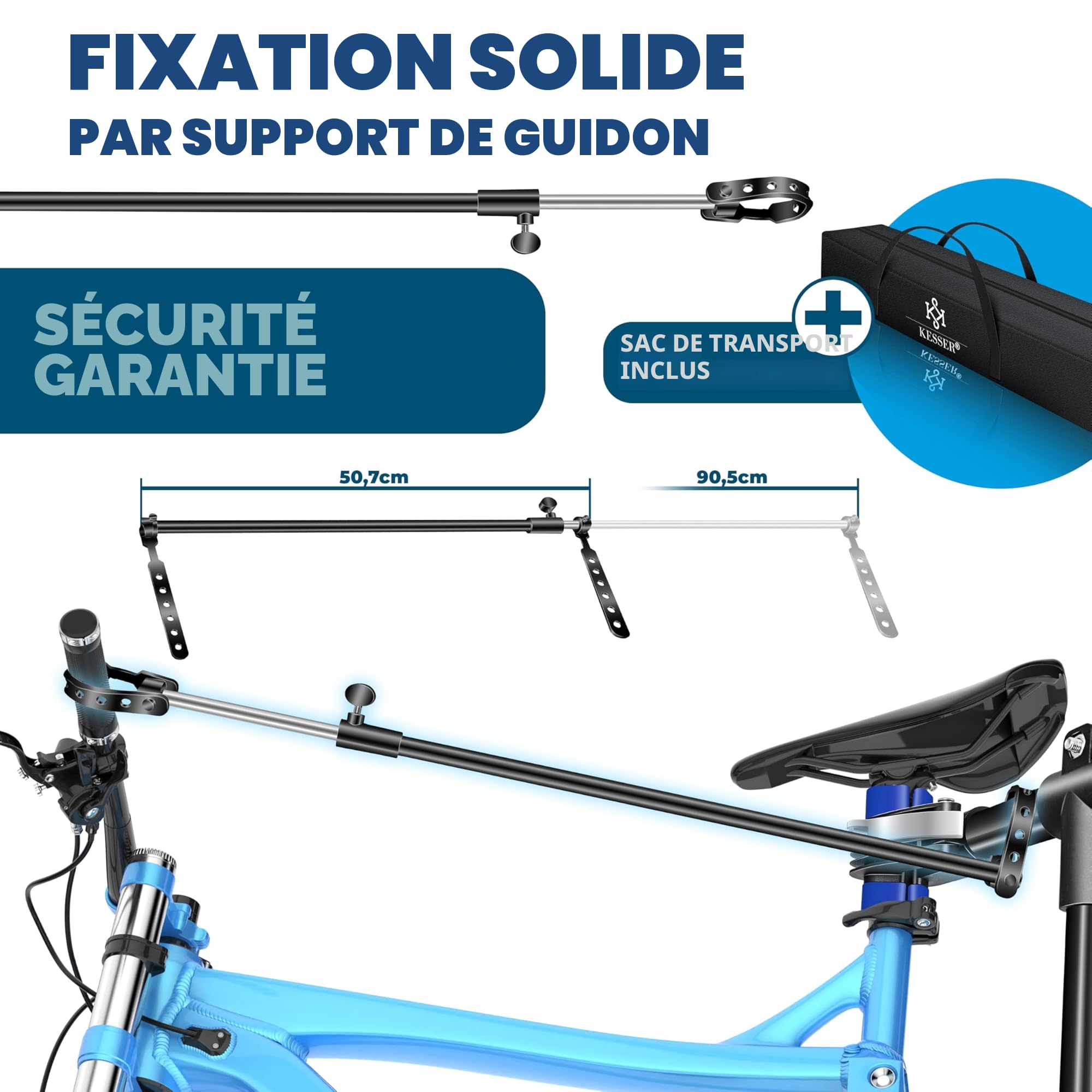 KESSER® Pied de réparation professionnel pour vélo Pied de réparation Support de vélo + sacoche Béquille de réparation pour vélo jusqu'à 50 kg Pied de réparation pour vélo avec bac à outils, bleu