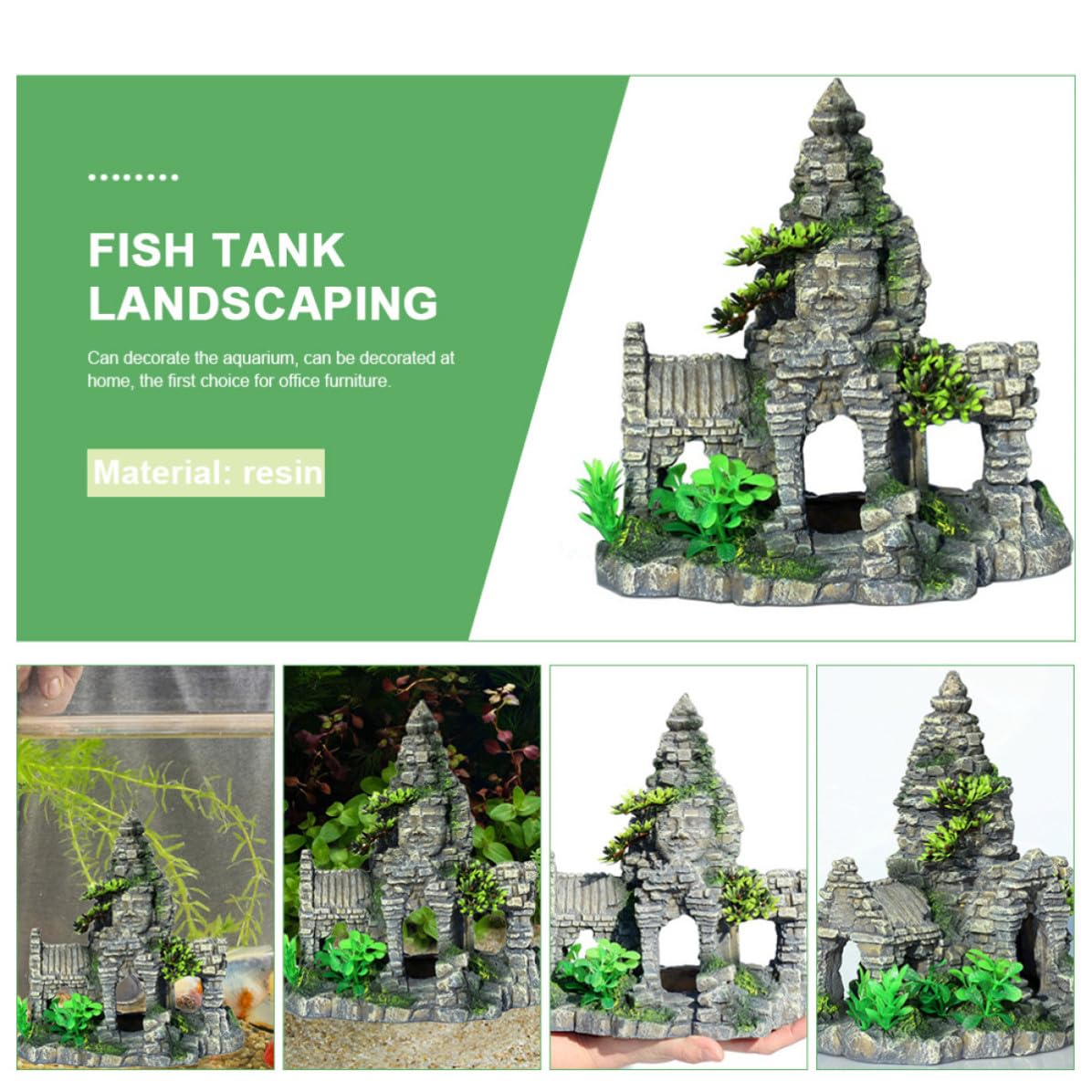 Abaodam Aquarium Dekoration Buddha Statue aus Kunstharz Viergesichtiger Buddha Aquariumhöhle für Aquarien für Fische und Garnelen als Landschaftsdeko im Aquarium