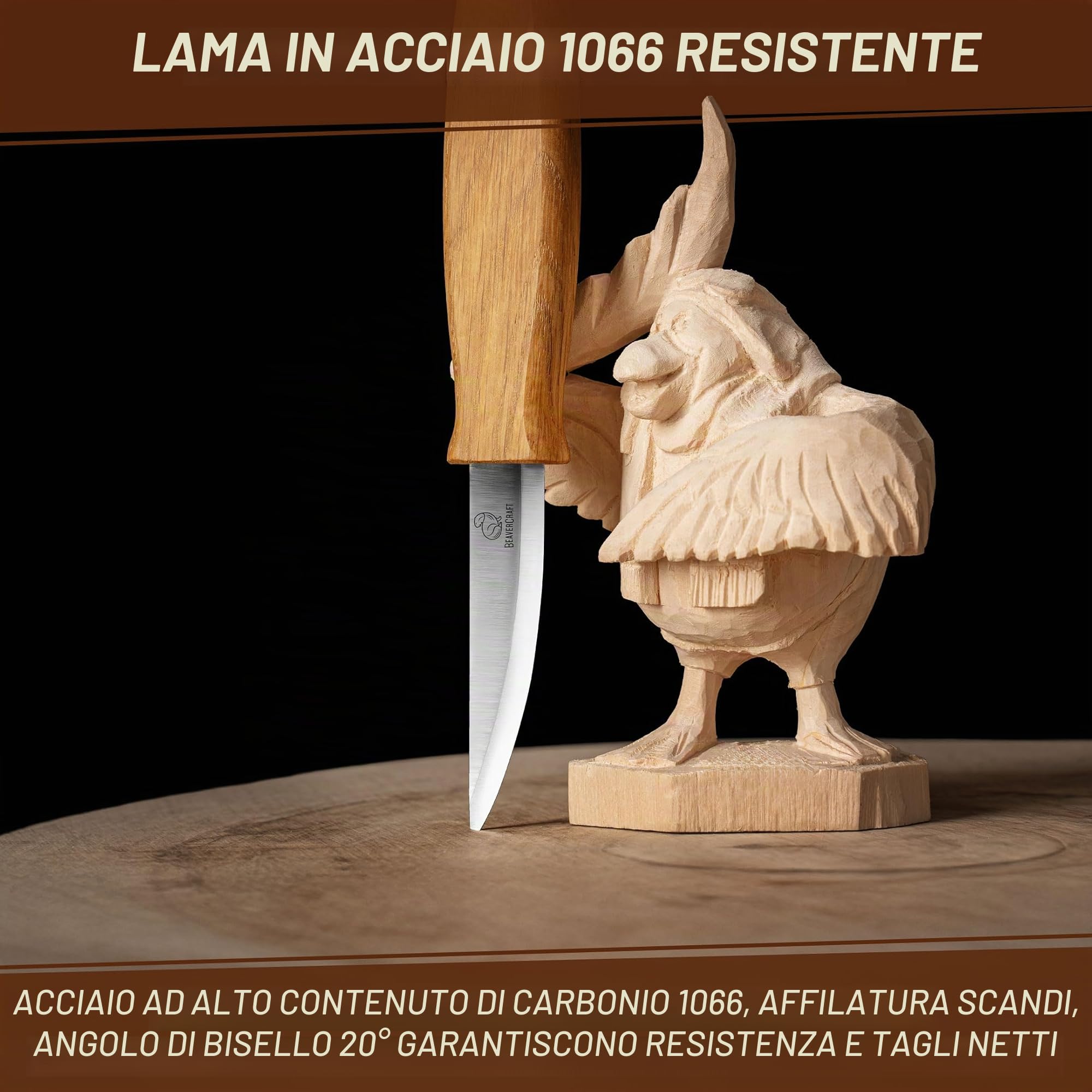 BeaverCraft C4 Coltello per Intaglio del Legno – Coltello Sloyd per Sgrossatura | Strumento per Intaglio di Cucchiai per Principianti e Professionisti