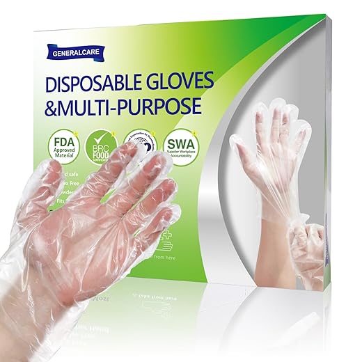 100 Count Disposable Gloves, Safety PE Gloves for Working Cleaning Lightweight Textured Grip