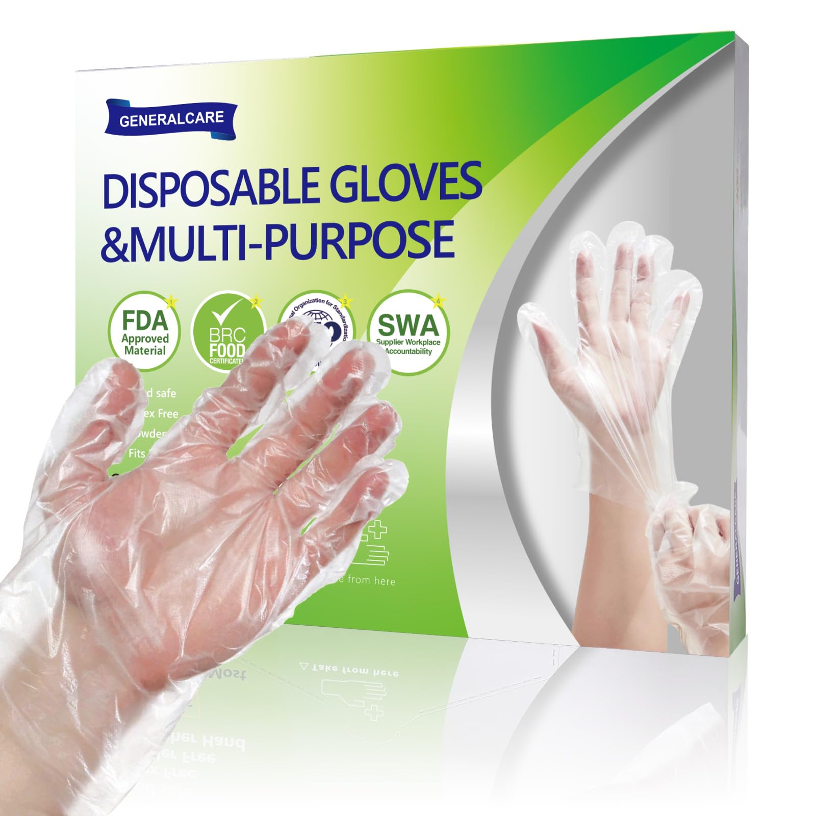 100 guantes desechables, guantes de seguridad de polietileno para trabajo de limpieza, agarre texturizado ligero (100 unidades)