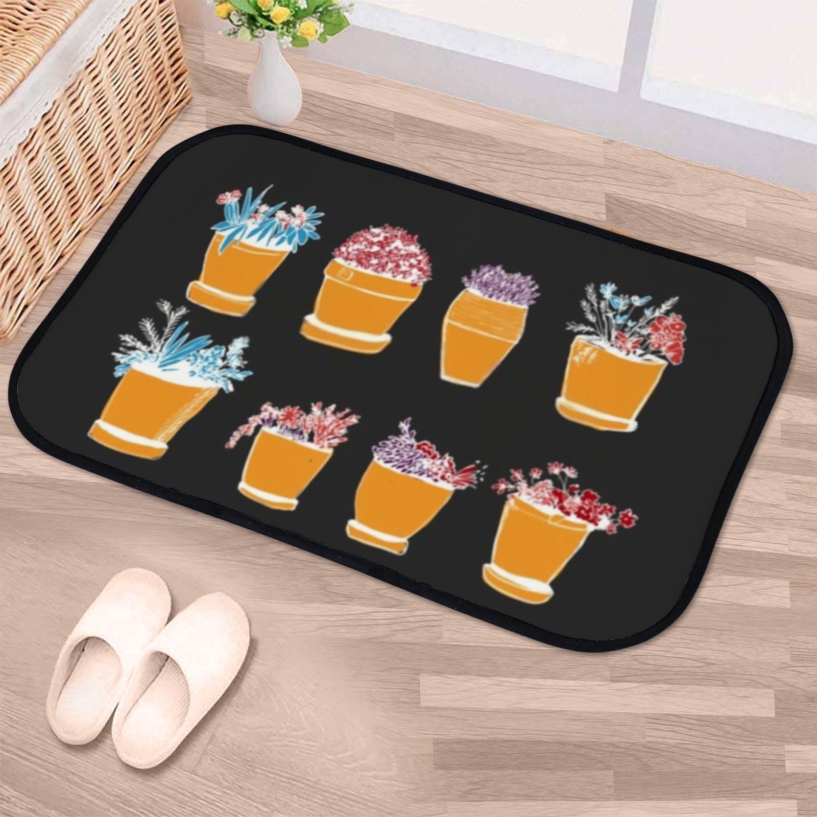 Nuansexi Bathroom Rugs Hand Drawn Plants Floor Mats Non Slip Bathmat Doormat Tub Mat Coral Velvet Absorbent Entrance Carpet Mats Machine Washable Bedroom Decor