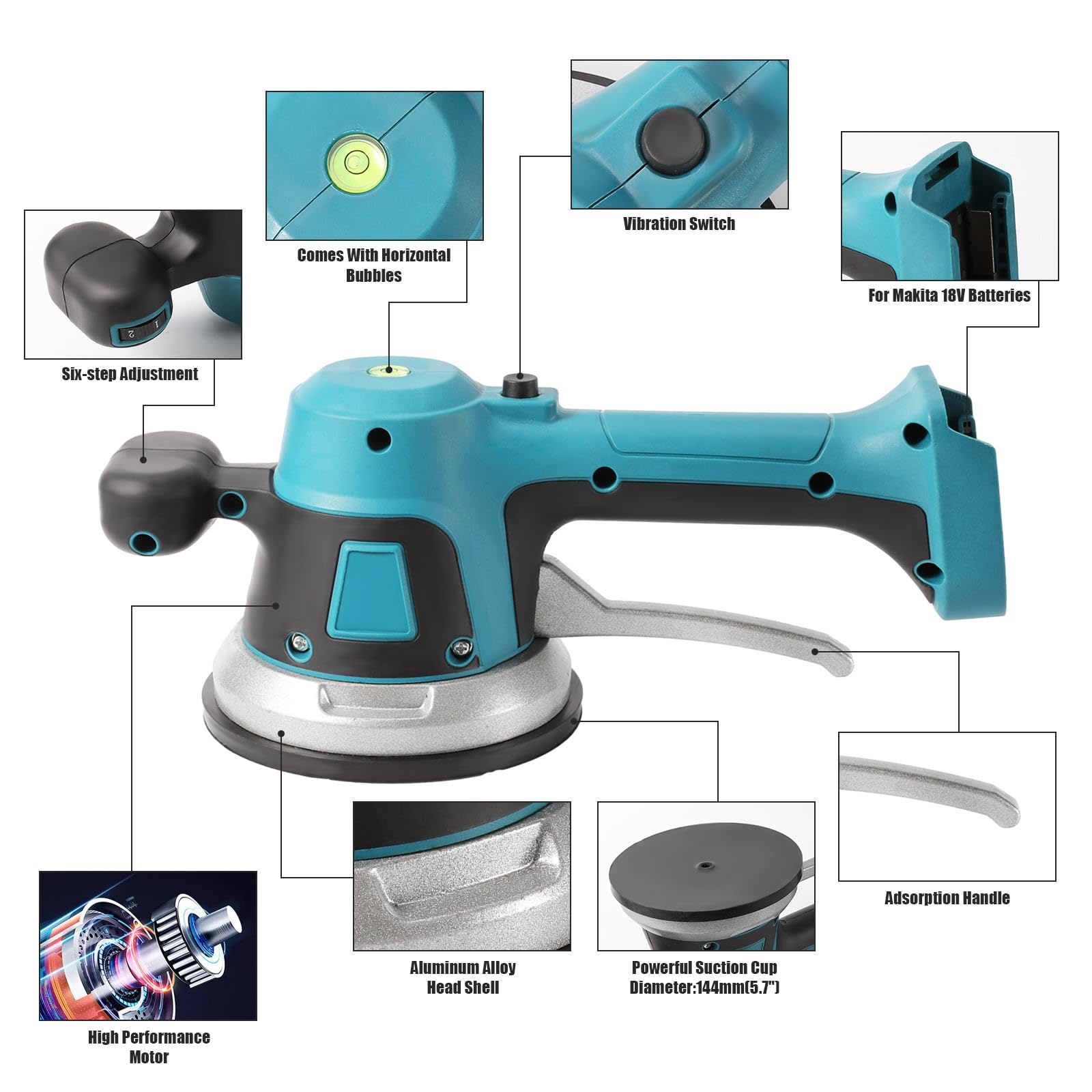 21V elektrische tegelmachine, tegelvibratietool I vloer-/wandtegel automatische nivellering I maximale adsorptie 100 kg (1 batterij