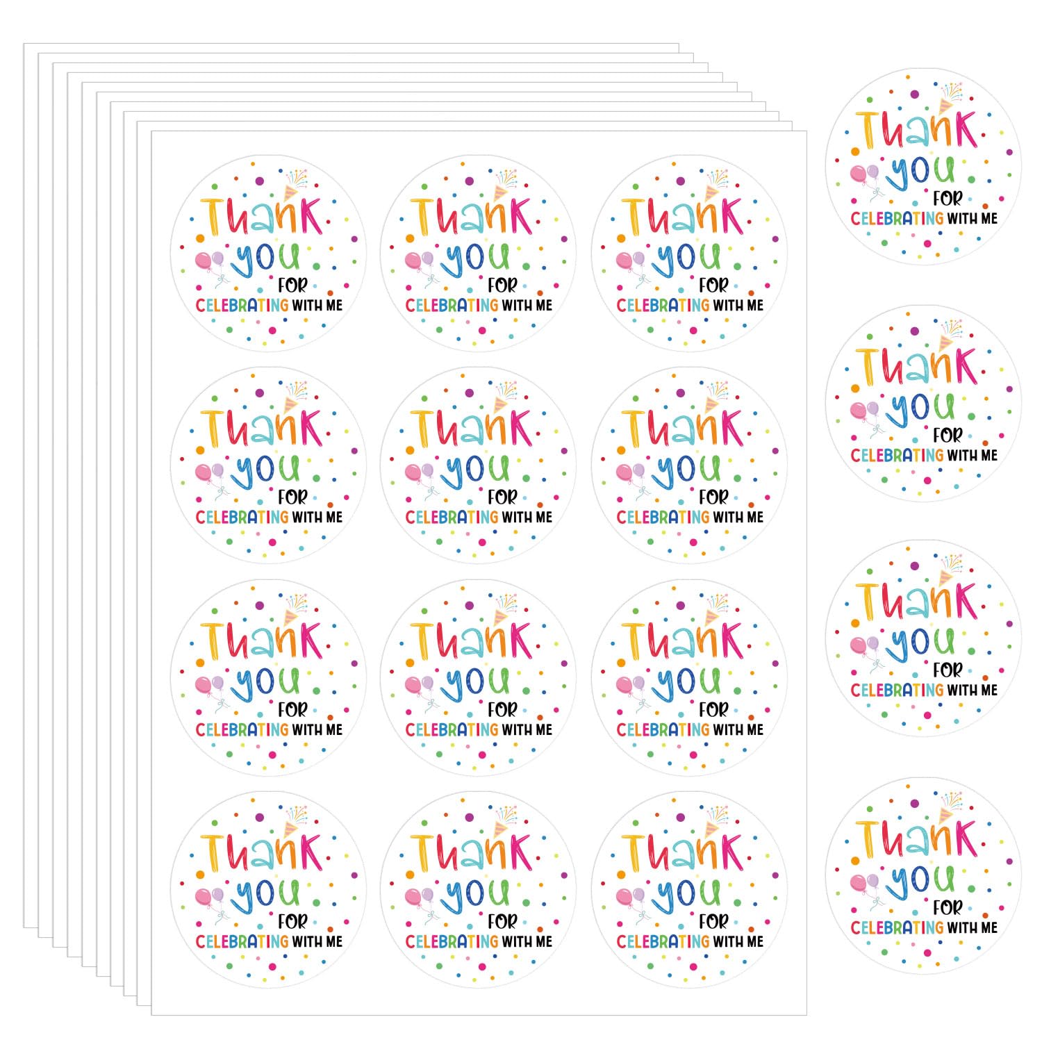 120pcs Thank You Stickers, 1.6 inch Round Adhesive Celebrating with Us Labels for Me Coming Wedding Bridal Baby Shower Making My Birthday So Bright Personalized Party Favor Envelope Gift Bag Packaging