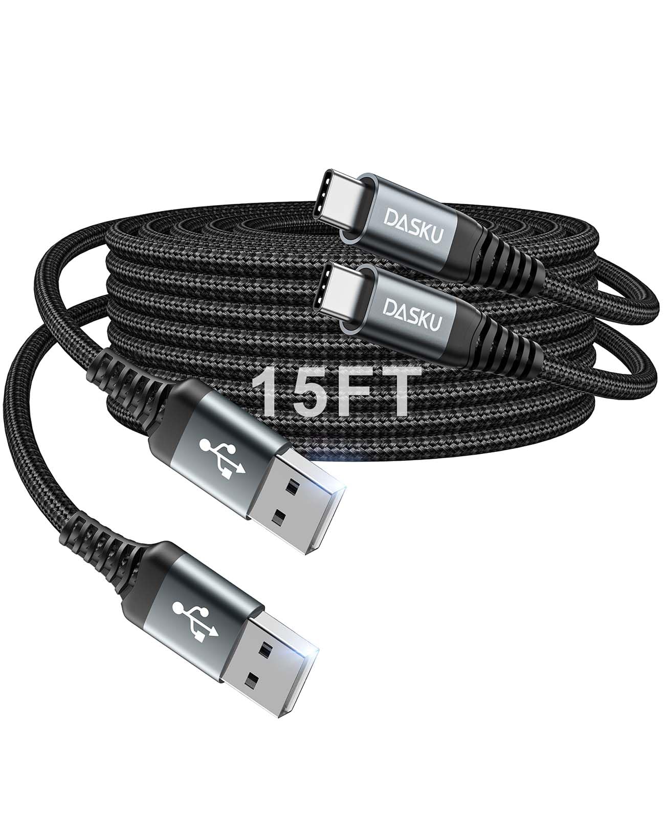 Dasku Lot de 2 câbles USB C extra longs à charge rapide, câble USB vers USB de type C 3 A, iPhone 17, 16, 15, en nylon durable pour iPad 10, Galaxy S25 S24 S23 S22 Plus Ultra, Pixel 9 8, LG et plus