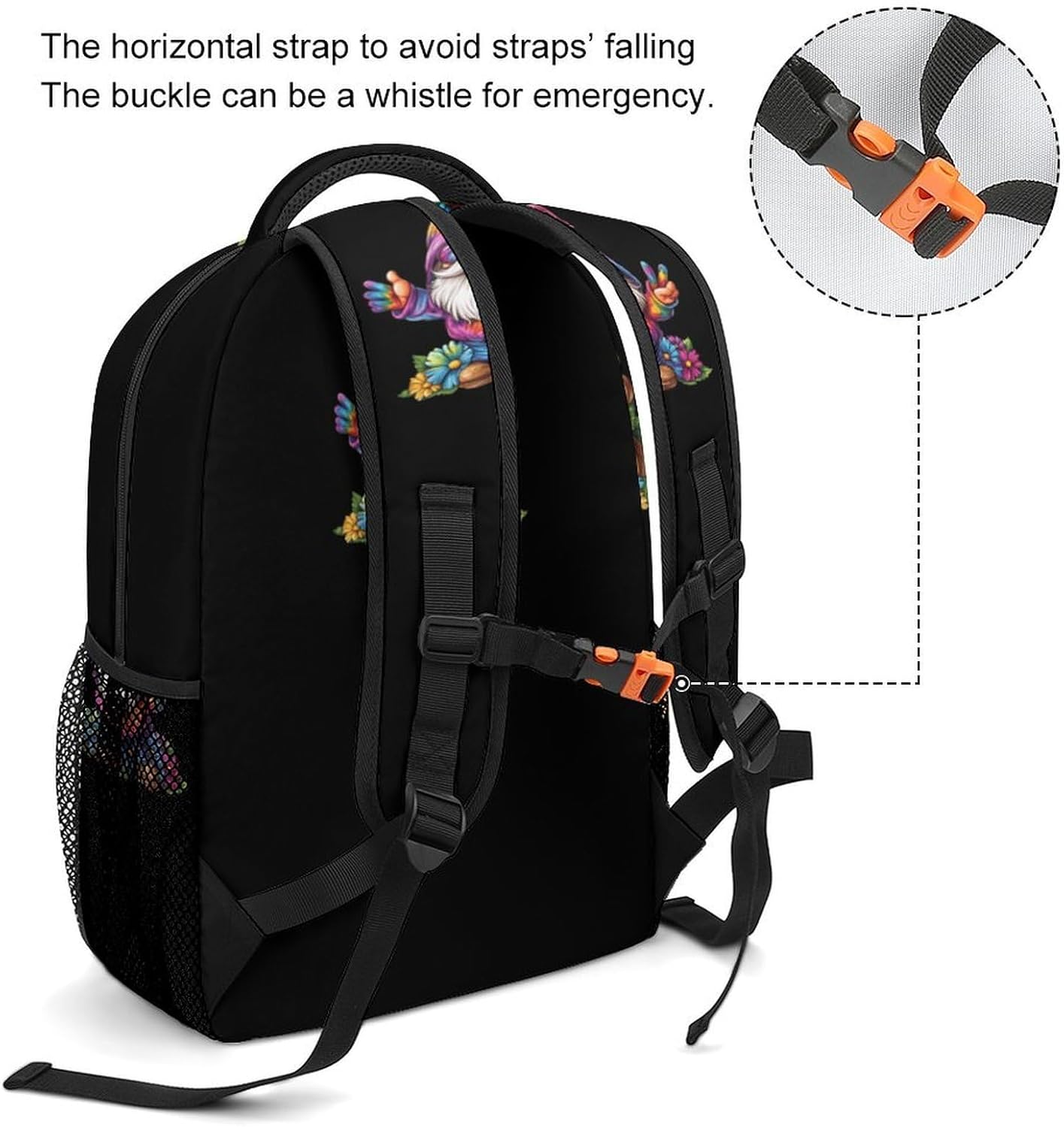 Tie-Dye Gnome Peace Sign Laptop Backpack Lightweight Travel Daypack Shoulder Bag for Men Women