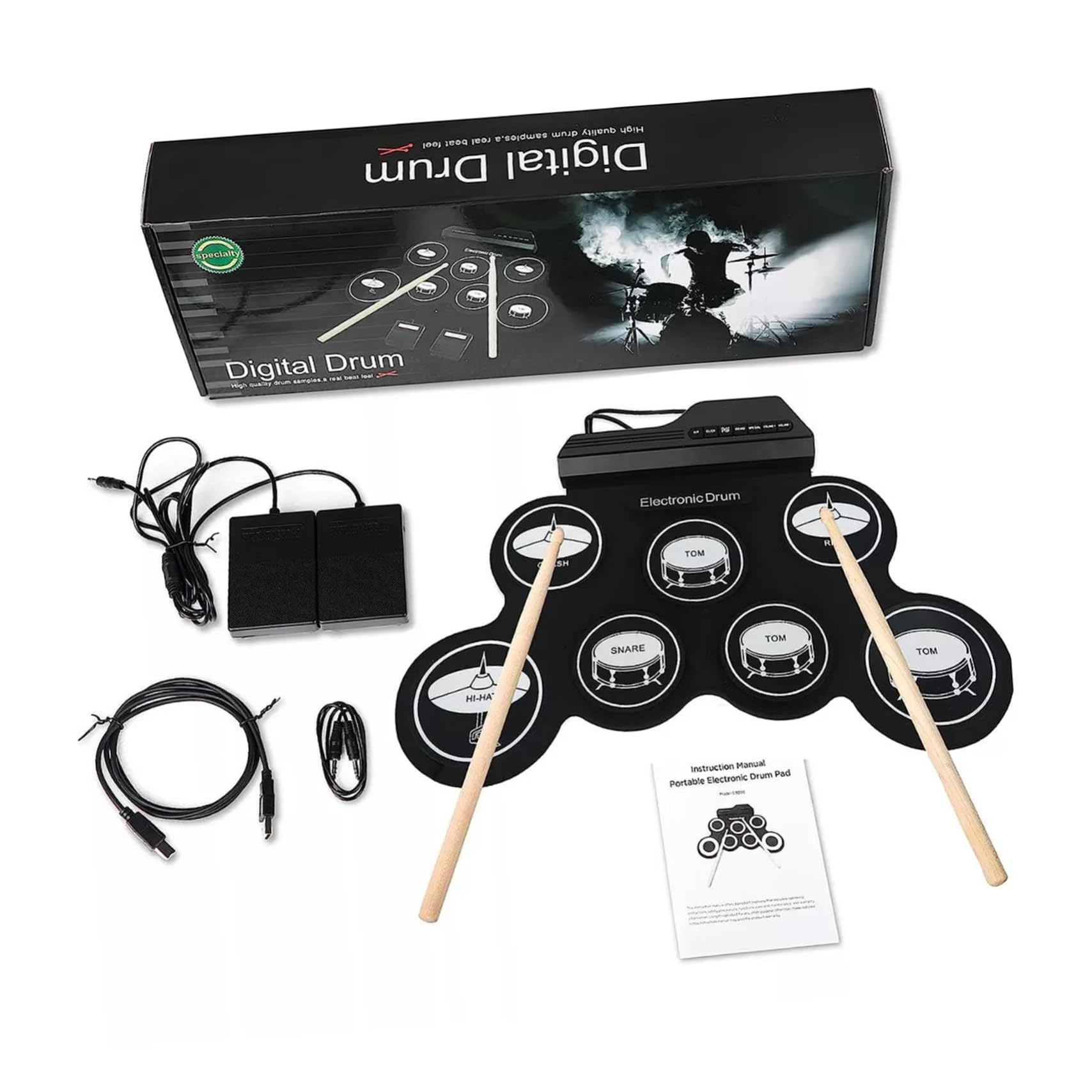 Abaodam Elektronisches Schlagzeug Rolle Up Drum Satz für Anfänger mit Leichtem Silikon und Abs Material Tragbares USB Digital Drum Pad zum Üben Zuhause