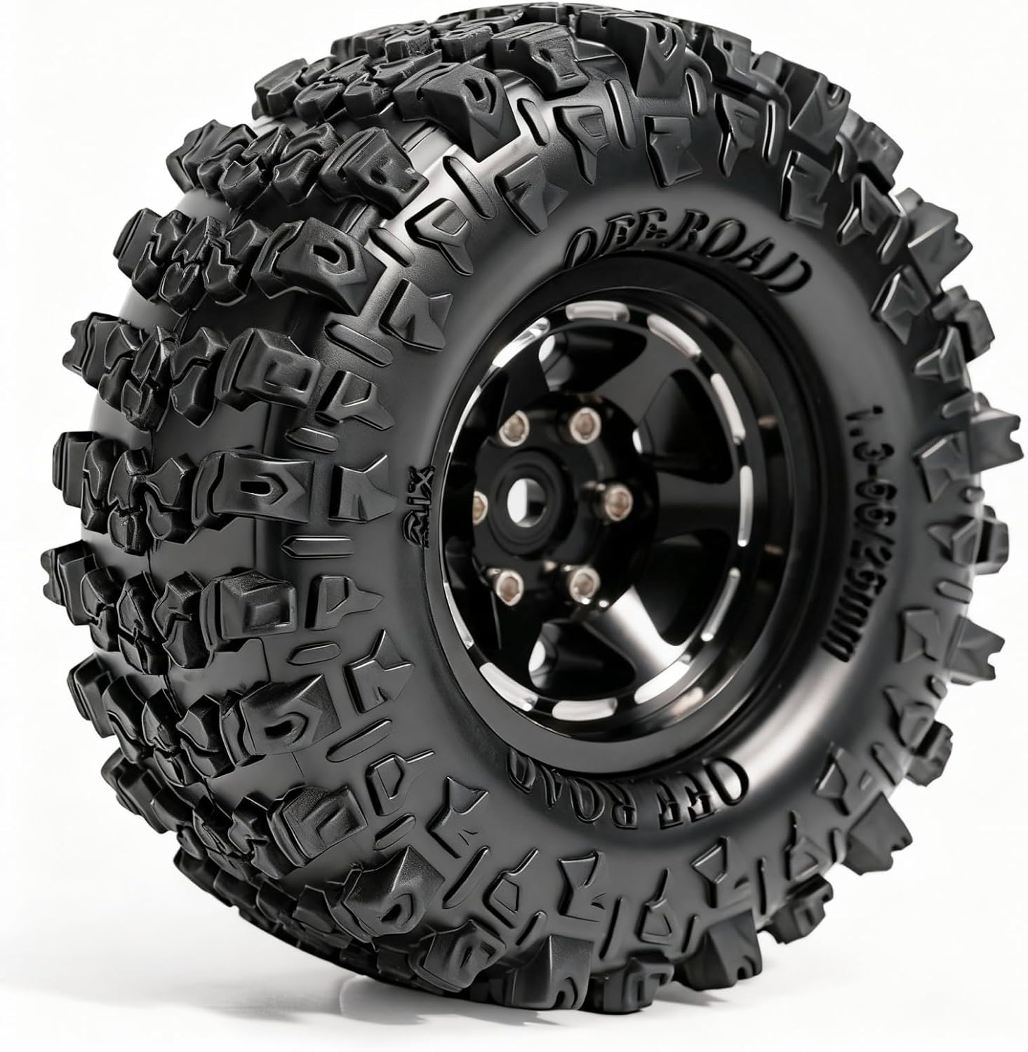 1.3” Aluminum Beadlock Wheels & Mud Terrain Tires Set for 1/18 1/24, -7.6mm Offset RC Crawler Car Fits TRX4M, Axial SCX24 AX24, Redcat Ascent-18, FCX24, 66 x 26mm, Pre-Assembled, 4 pcs Black