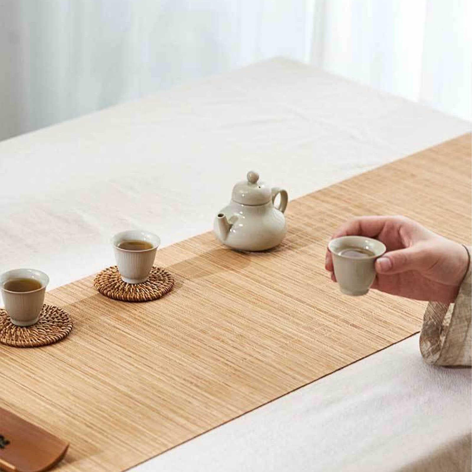 Kung Fu - Juego de té de bambú natural, hecho a mano, mantel individual decorativo para camino de mesa de té, mesa de comedor, fiestas de boda, decoración del hogar