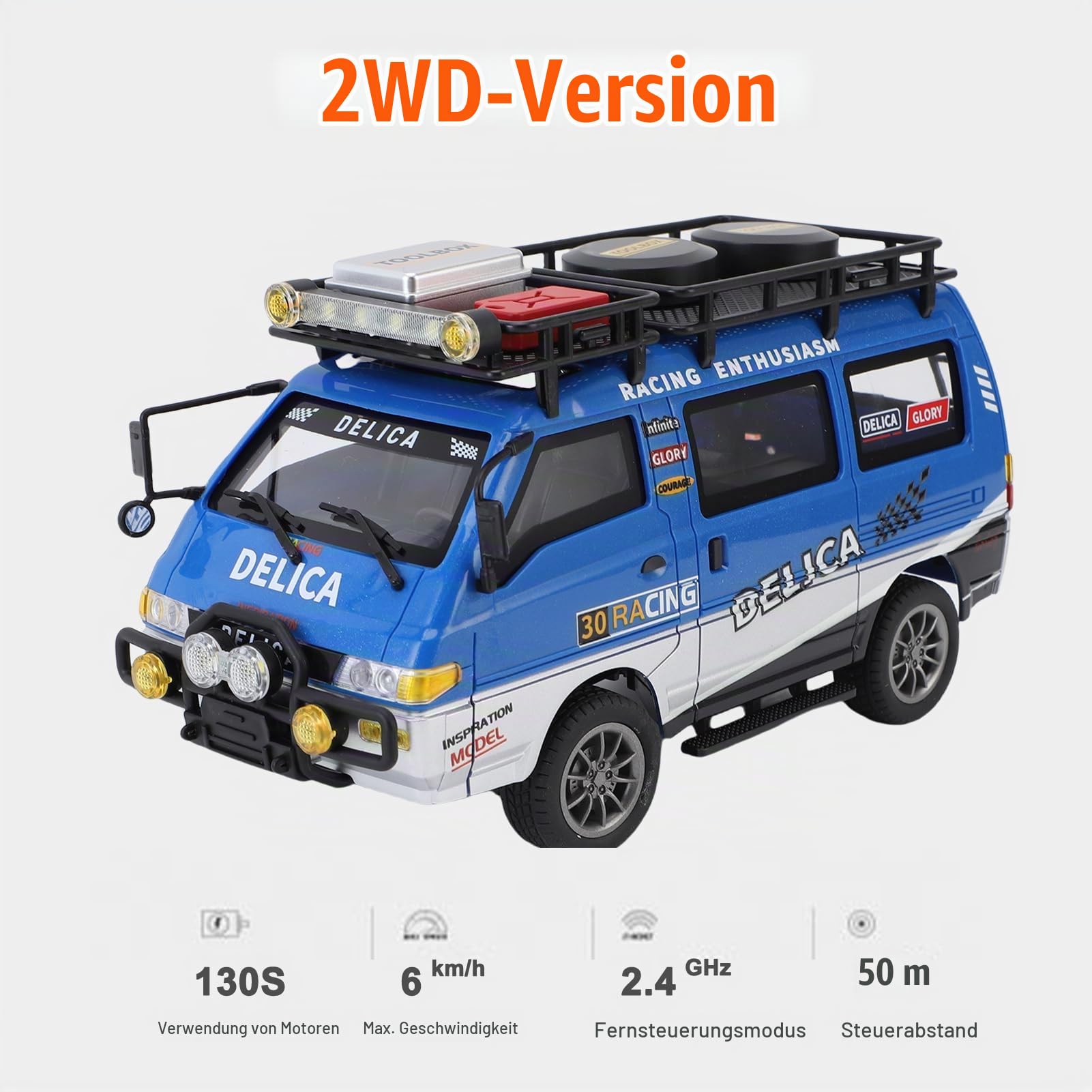 Ferngesteuertes Auto, 1:24 2,4G RC Auto mit LED-Scheinwerfern, Dual-Speed-Modus, 50 Minuten Lange Dauer, RC Car Spielzeugauto Geschenke (Blau 2 Batterien)