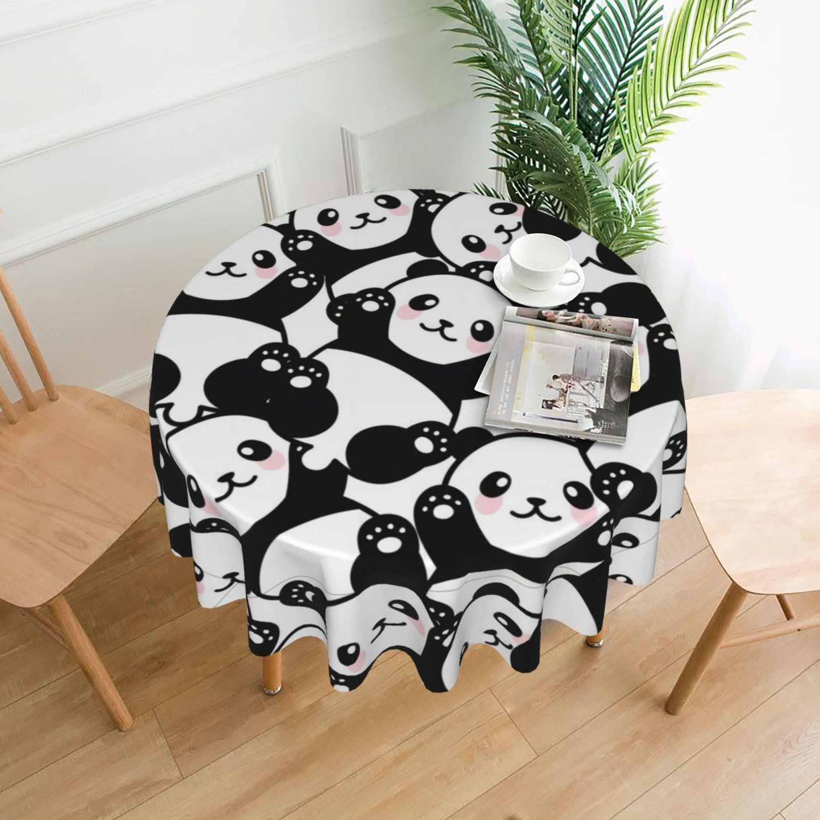 YYHWHJDE Panda Prints Round Decorative Tablecloth 60in – Elevate Your Dining Space with this Elegant Throw for Everyday Charm & Special Occasions