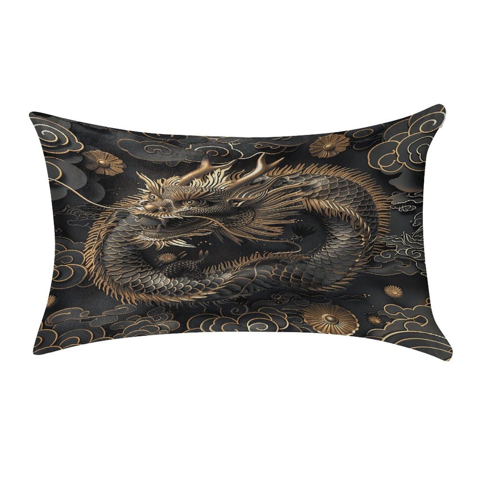 VstaDank Chinese Dragon Style Pillow Covers Rectangular Cushion Case Cozy Decorative Throw Pillowcase Luxury Lumbar Pillow Shells with Zipper Soft Velvet Pillows Shams 12 X 20 in